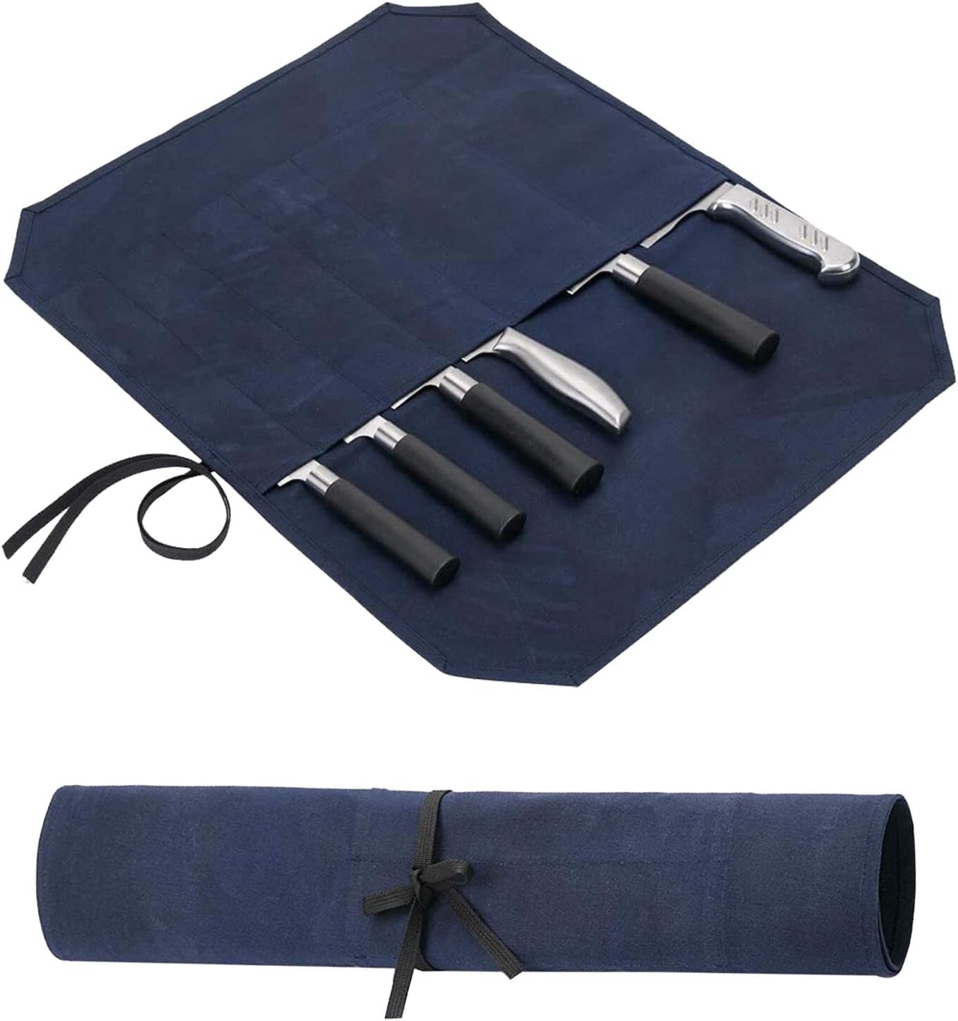 QCWN Waxed Canvas Knife Roll Bag with 6 Slots