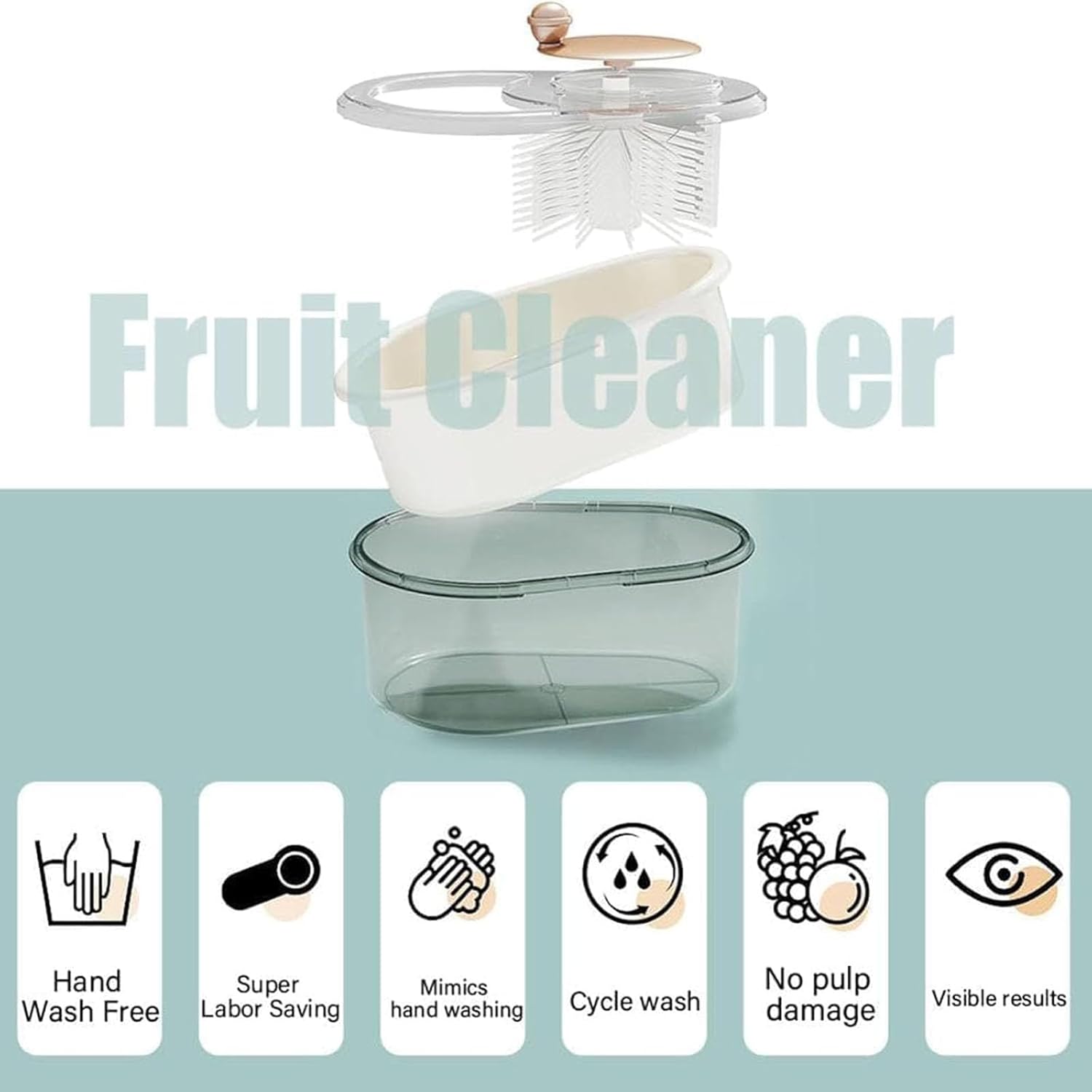 Fruit Cleaner Spinner with Lid and Brush 720-Degree Cleaning Durable ABS Material