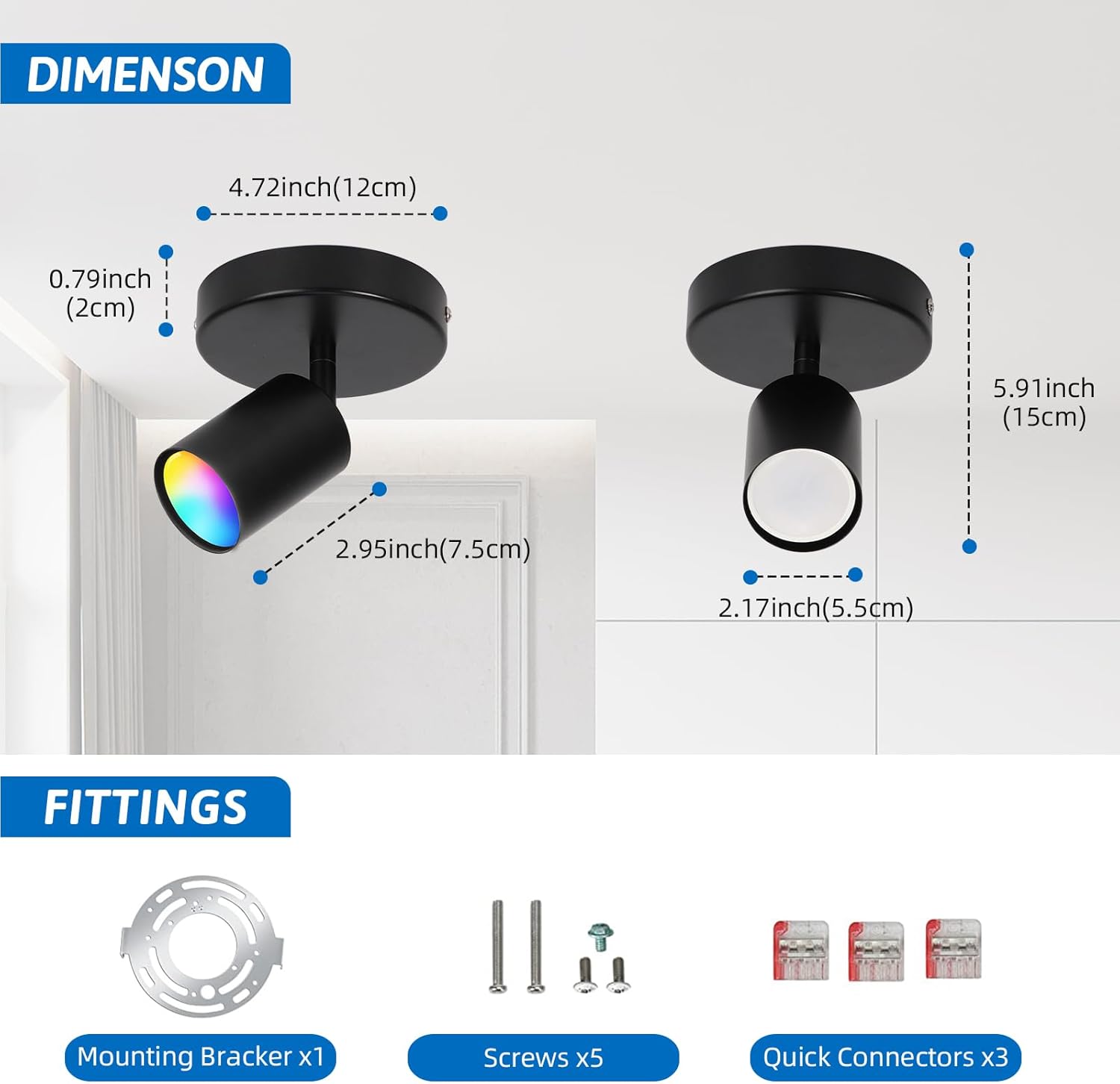 Vloitgol Dimmable Flush Mount Spotlight with 16 Colors