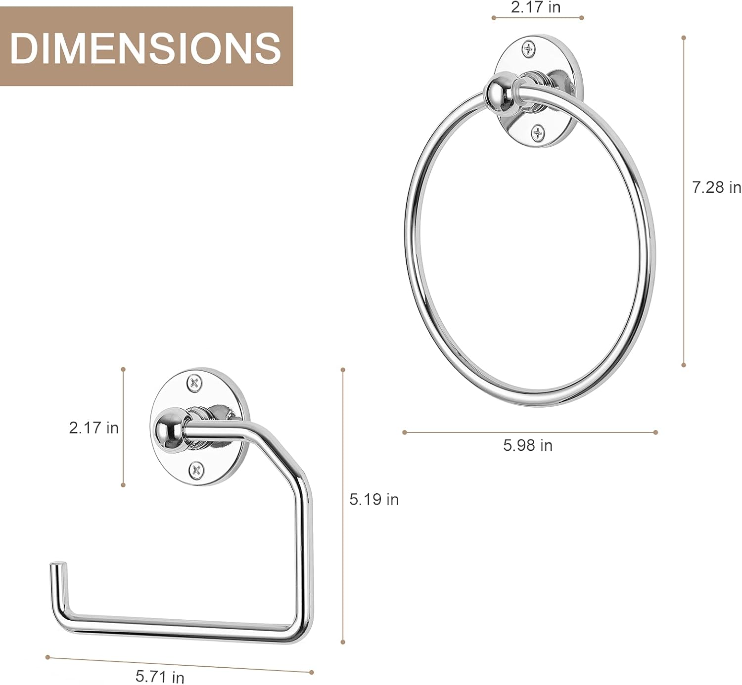 ETELI 3-Piece Stainless Steel Towel Ring Set with Toilet Paper Holder