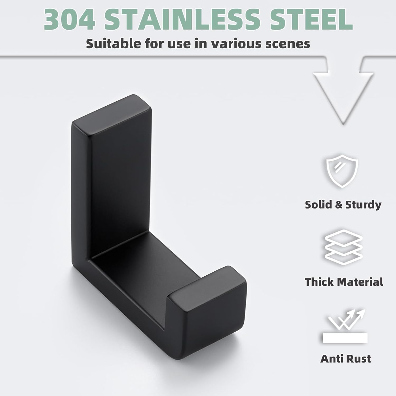 APLusee Robe Towel Hook - Matte Black 304 Stainless Steel L Shape