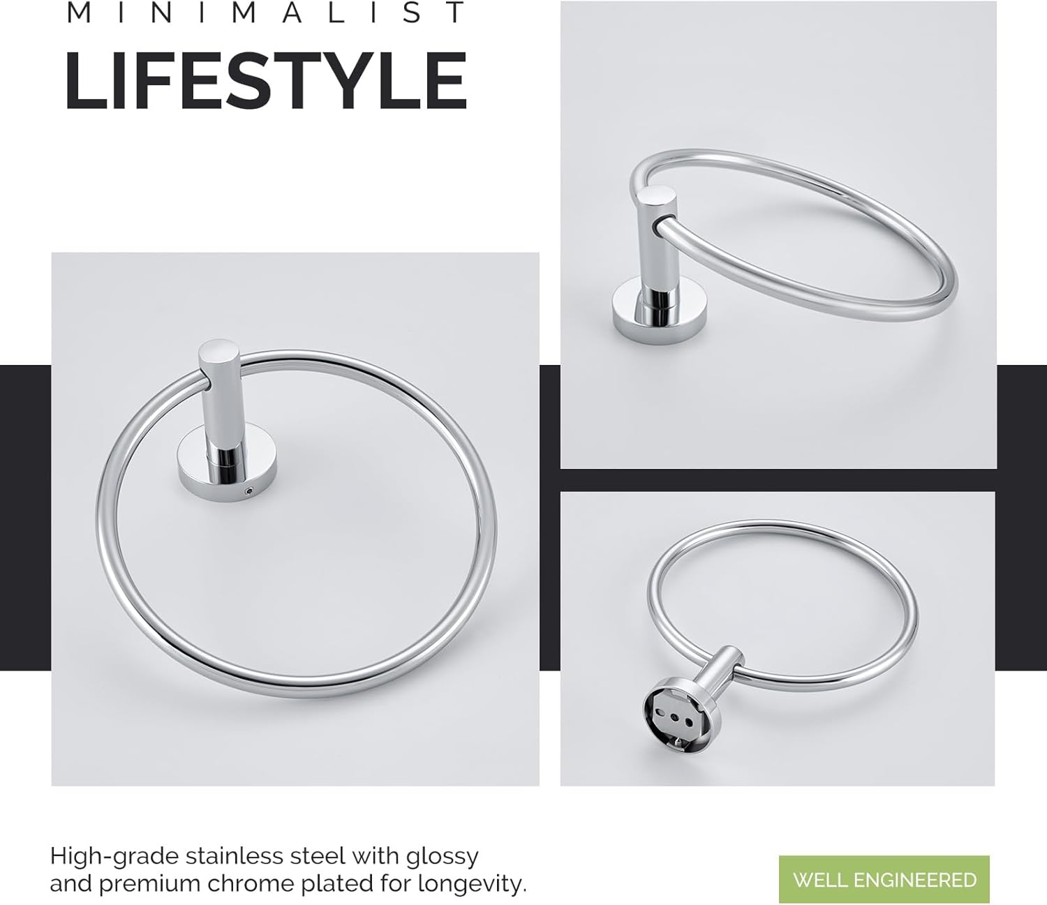 Angle Simple Chrome Towel Ring - Stylish and Durable
