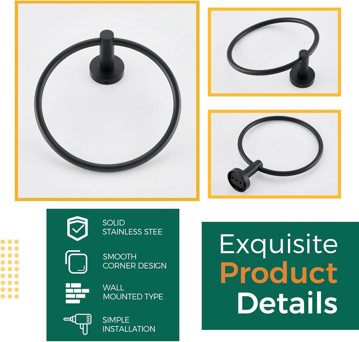 Aomasi Matte Black Towel Ring Durable Stainless Steel Swivel Bath Towel Holder