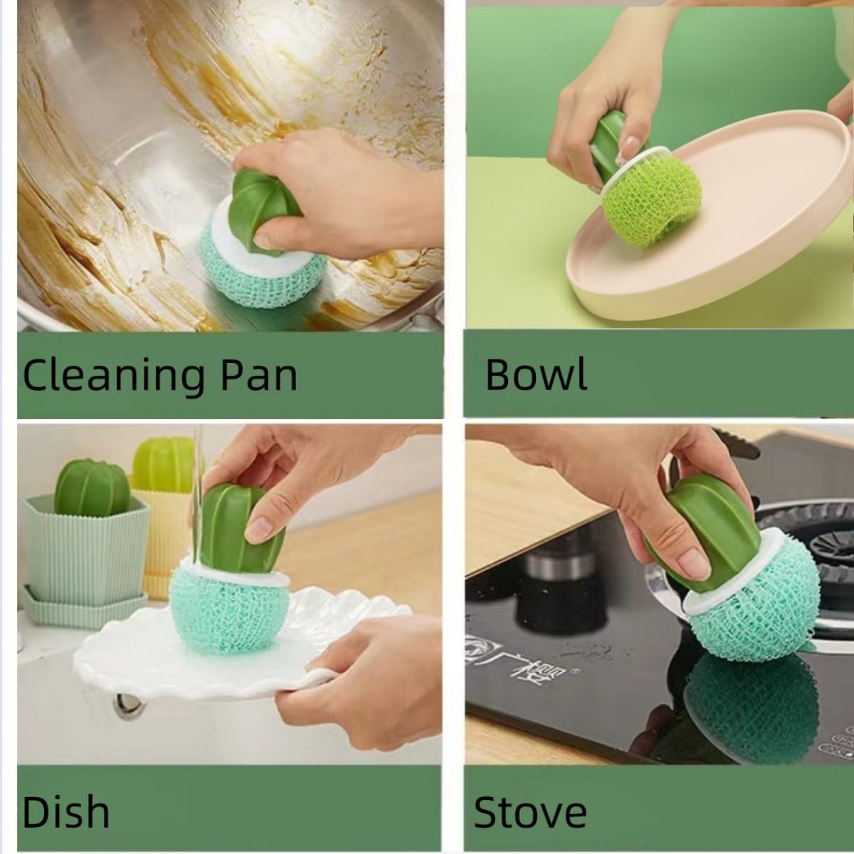Dish and Pot Cleaning Brush with Holder Set - 3 Replaceable Brush Heads