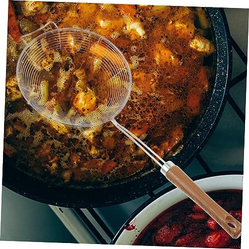 BRIGHTFUFU 304 Stainless Steel Skimmer Spoon with Wooden Handle