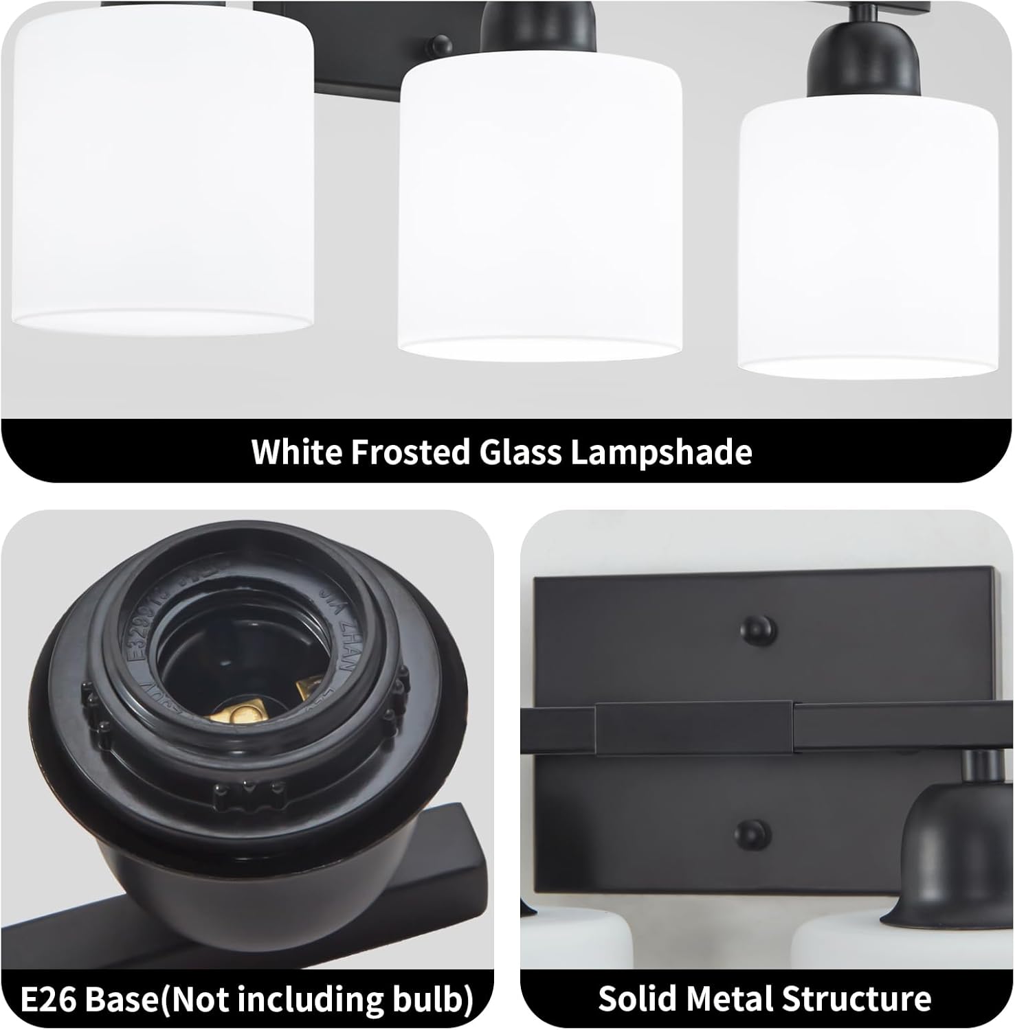 FAISHILAN 3-Light Black Vanity Light with Clear Glass Shades