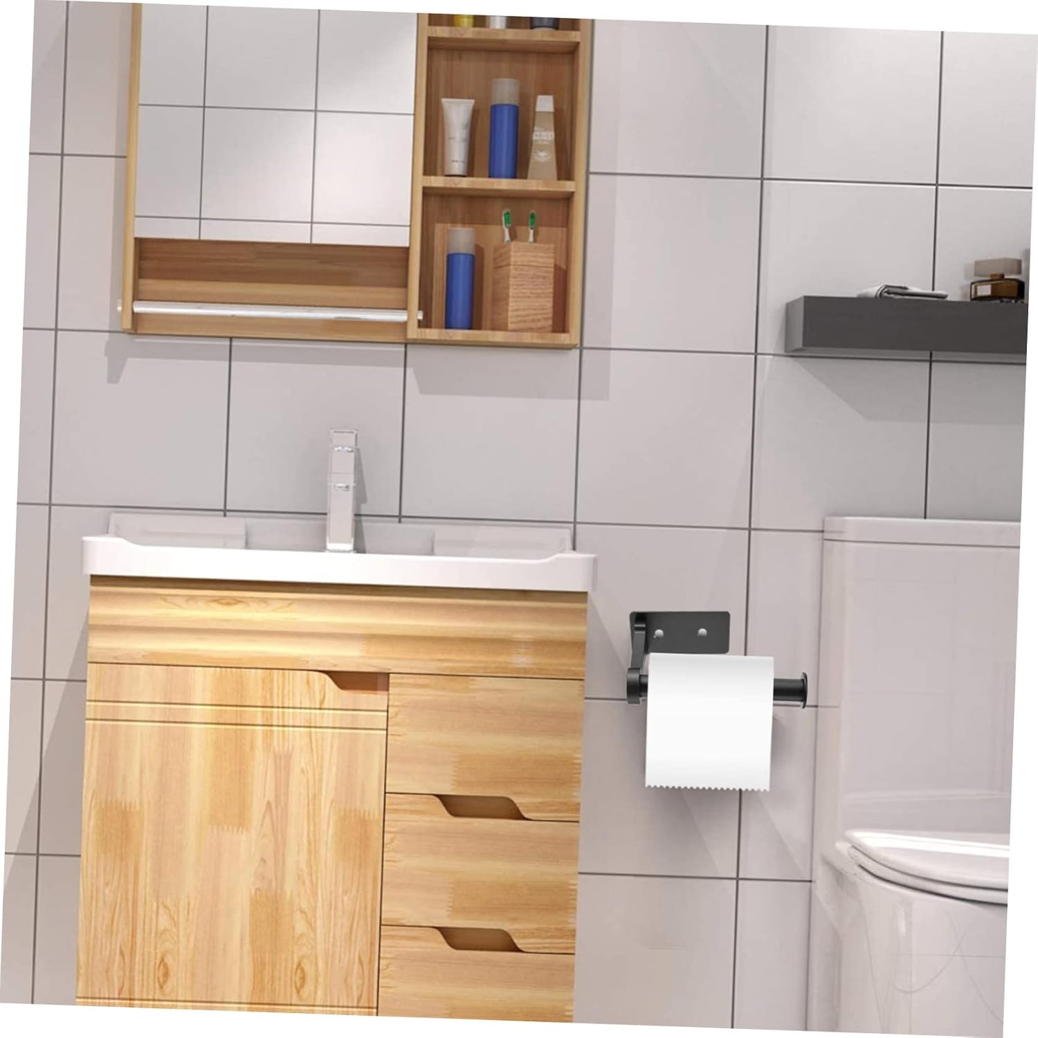 HEALEEP Wall-Mounted Toilet Paper Holder Rustproof Space-Saving Tissue Organizer