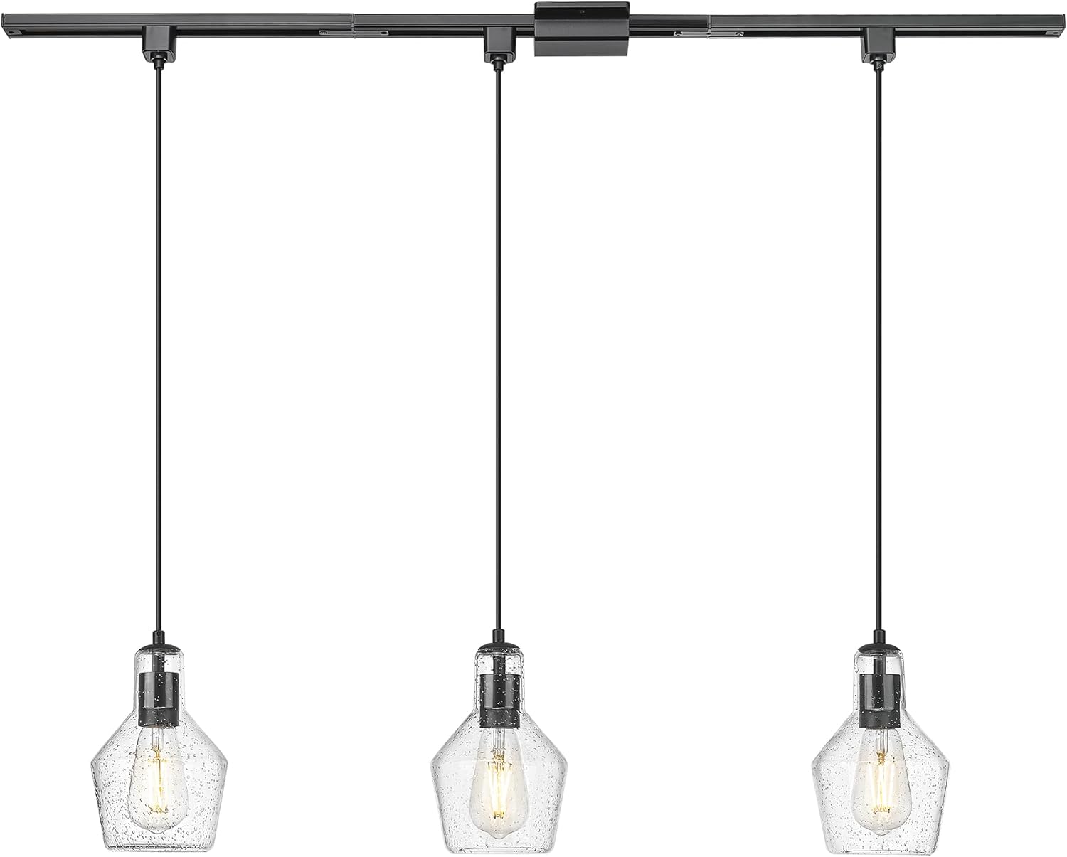 Emliviar 3-Light H Track Pendant Light in Black with Seeded Glass