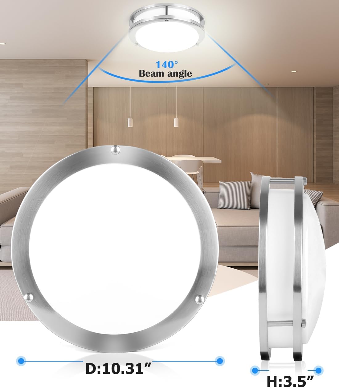 Brushed Nickel Flush Mount LED Ceiling Light 1031 Inch