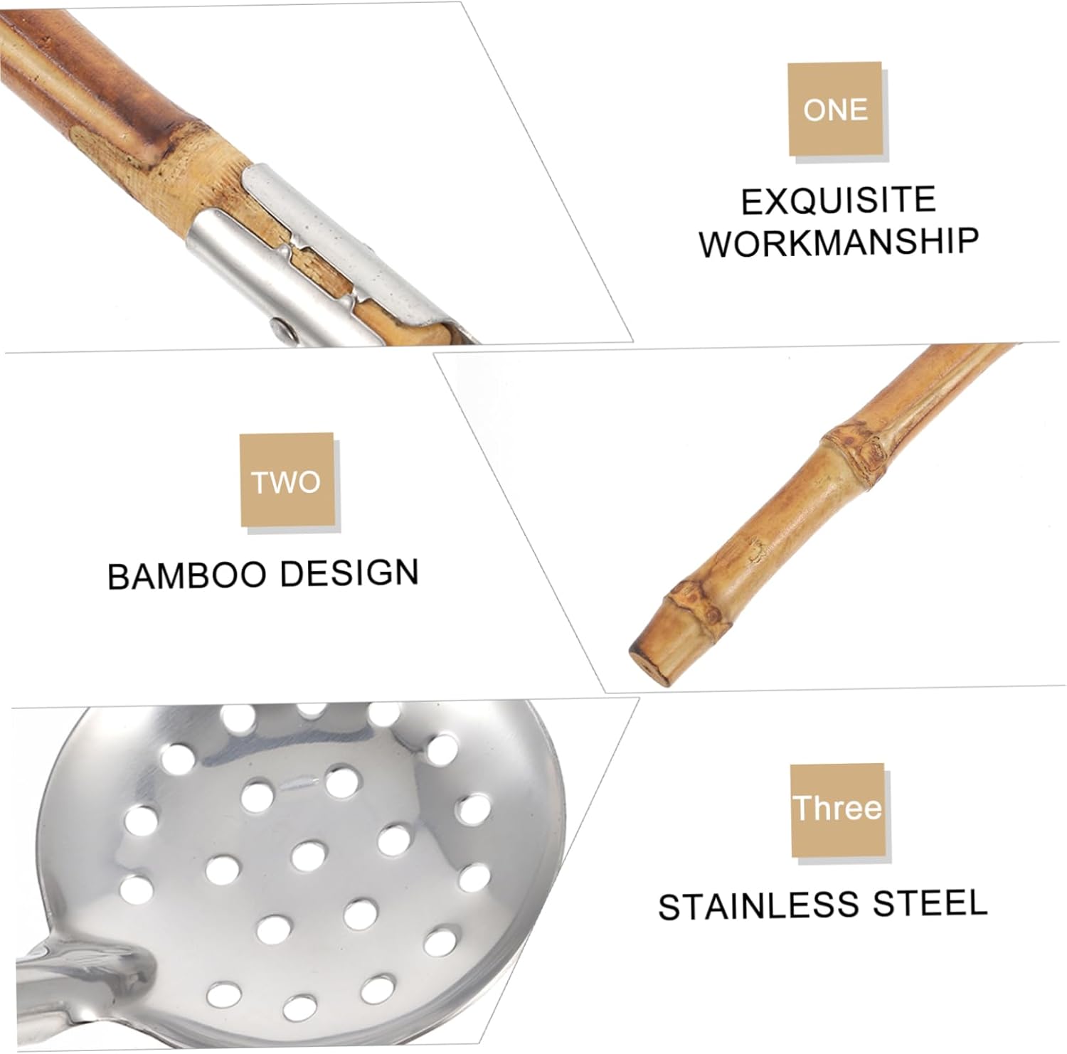 GRIRIW Sturdy Stainless Steel Bamboo Hot Pot Ladle