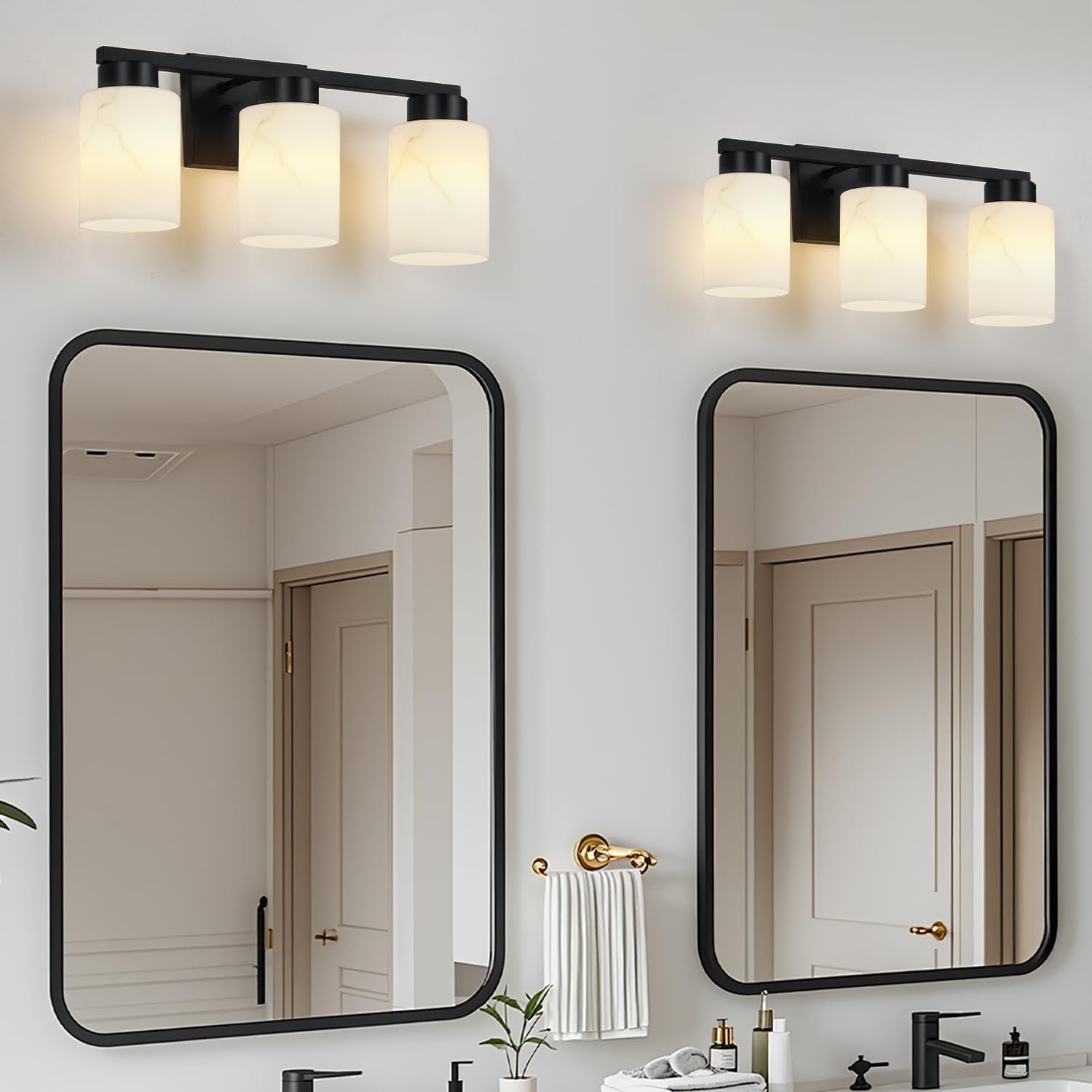 Mieloxiy 3-Light Black Metal Wall Lamp with Art Glass
