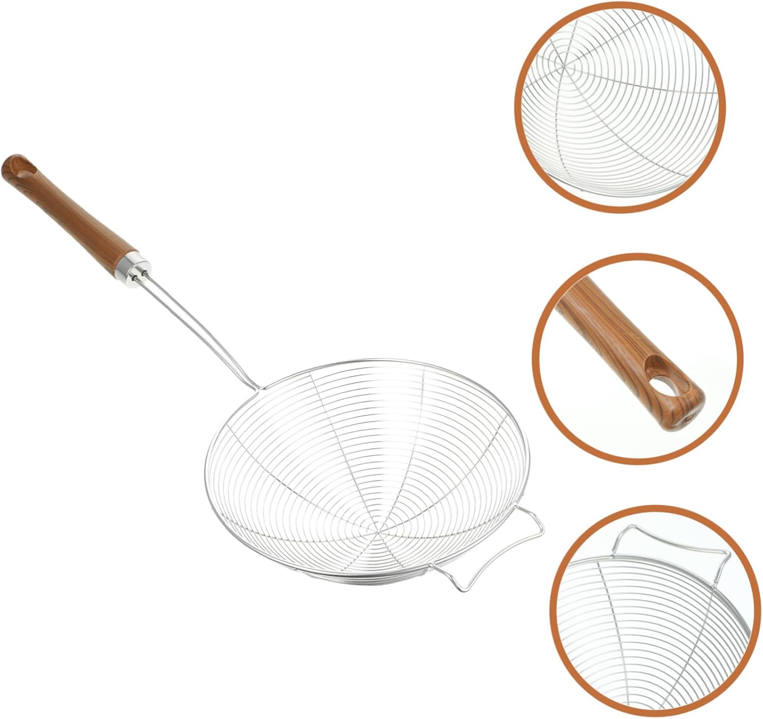 Cabilock 304 Stainless Steel Spider Skimmer Ladle with Wooden Handle