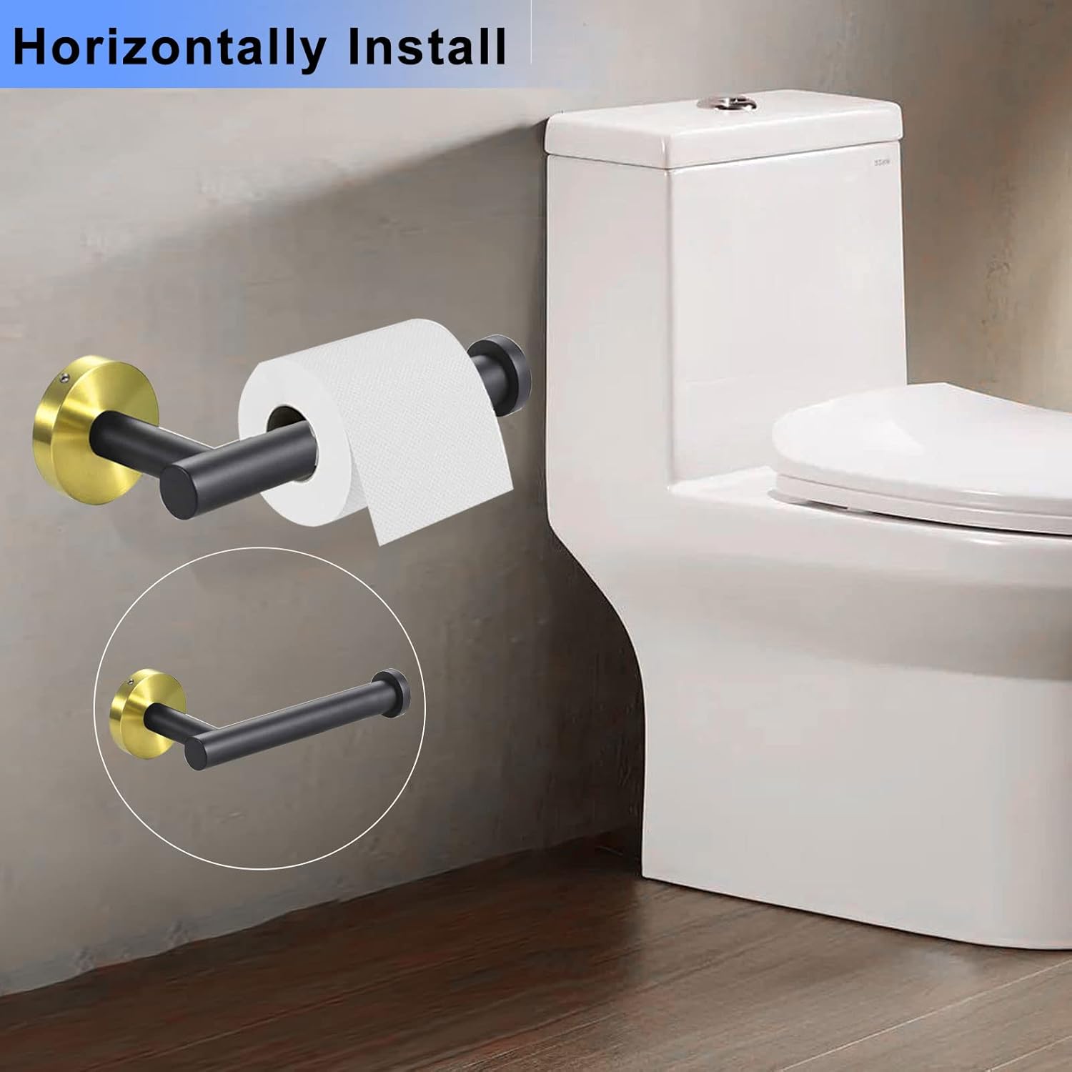 Cilee Black and Gold Toilet Paper Holder with Bracket