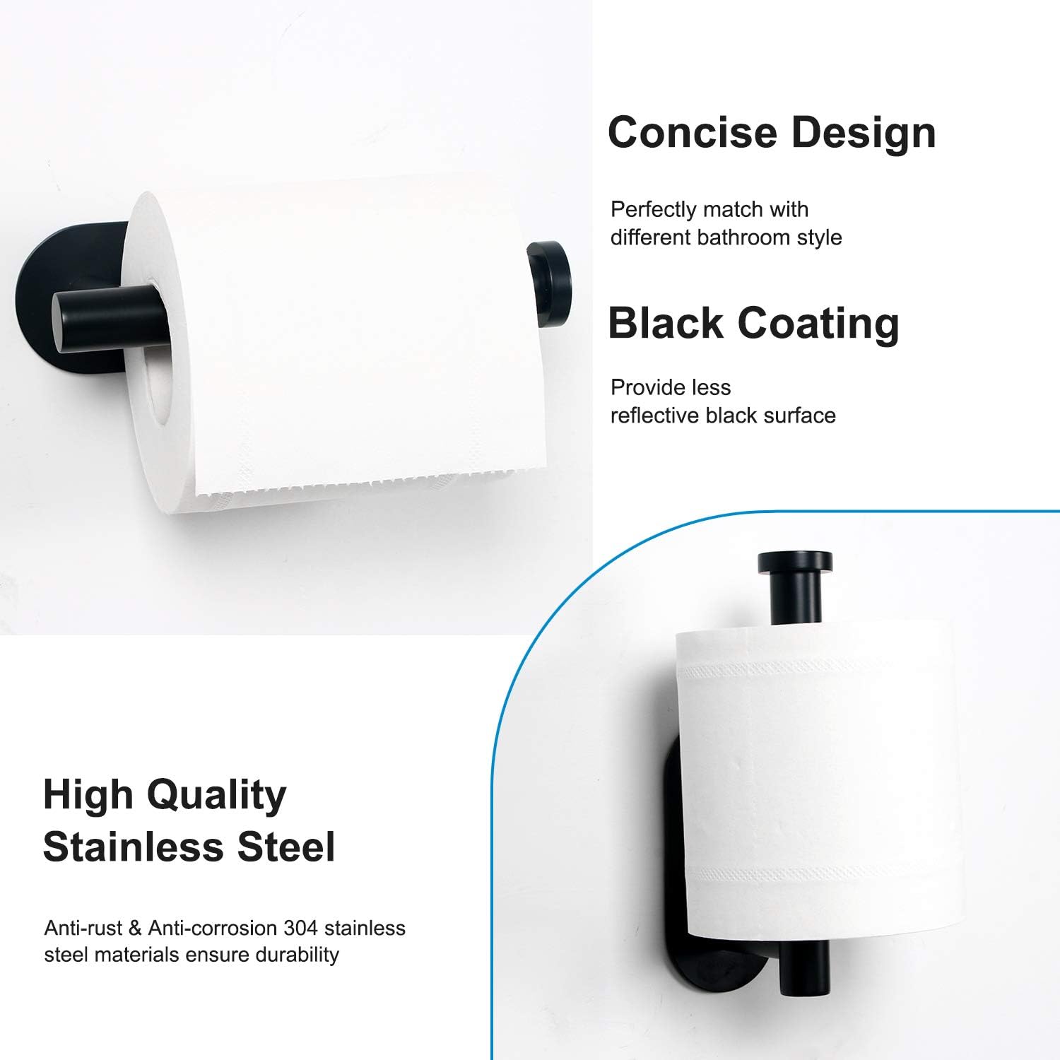 HouseAid Self Adhesive Toilet Paper Holder Matte Black 1