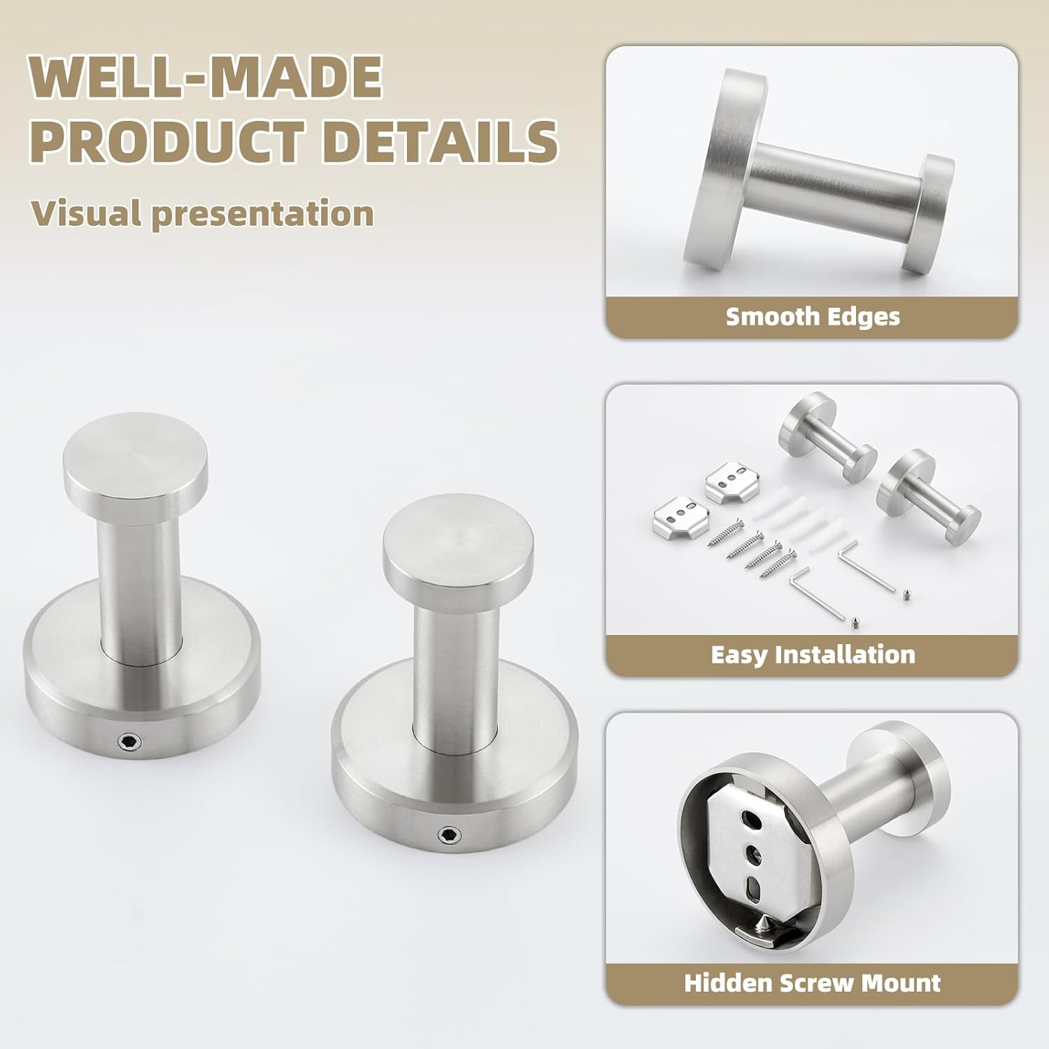 APLusee Towel Hook 2 Pack Brushed Nickel 1