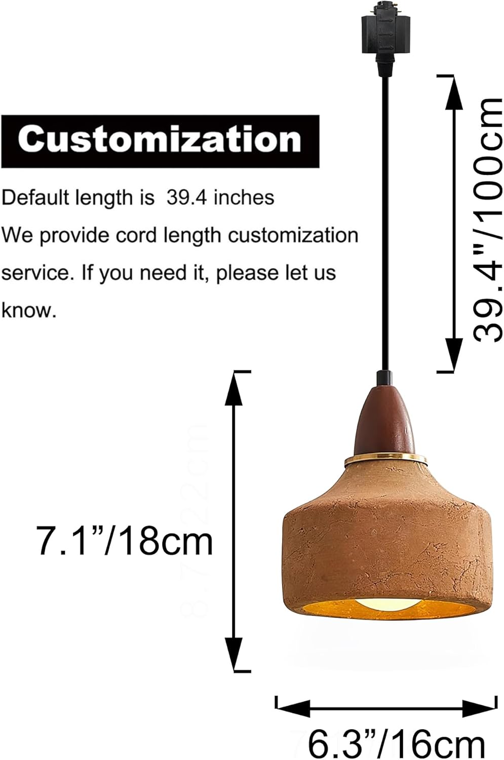 Kiven L Style 2-Wire Track Pendant Light with Brown Ceramic Globe