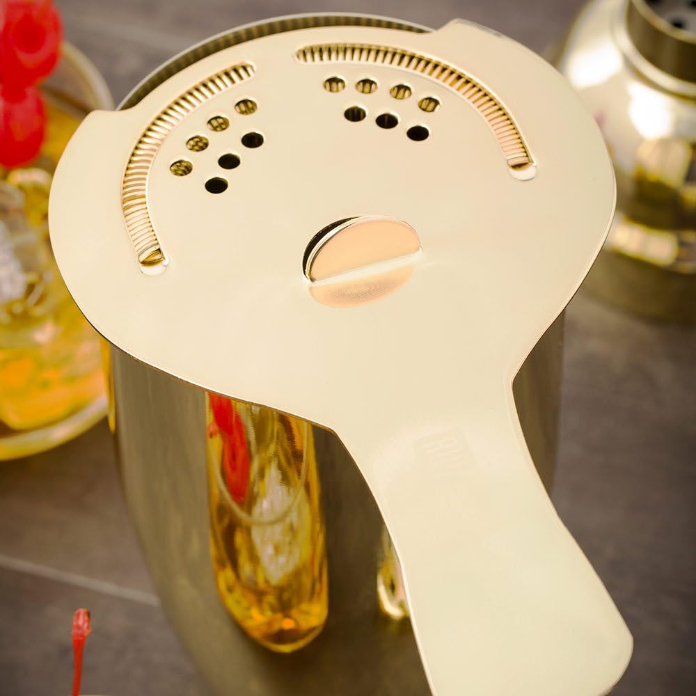 Restaurantware Bar Lux Cocktail Strainer - 6x375 Inch Gold Plated Stainless Steel