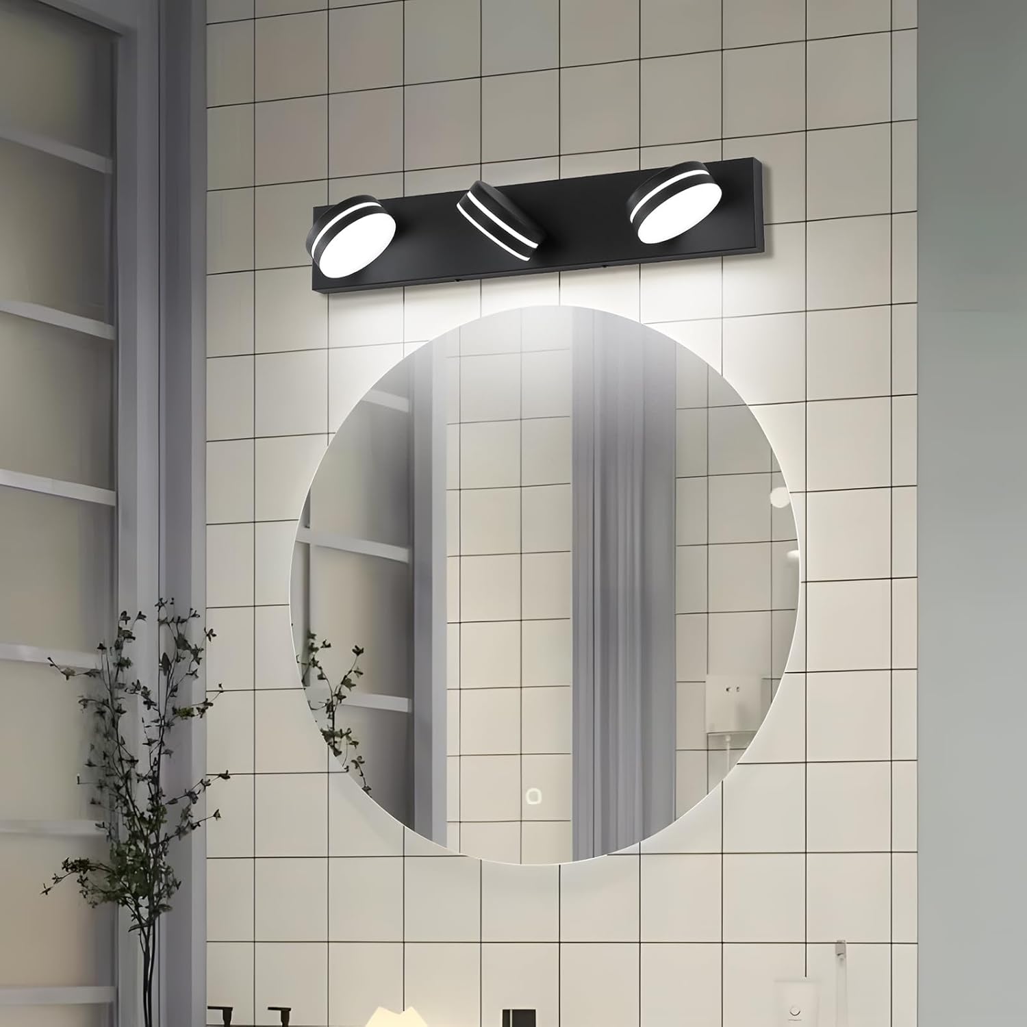 Bicrink 3-Light Matte Black Vanity Light Over Mirror