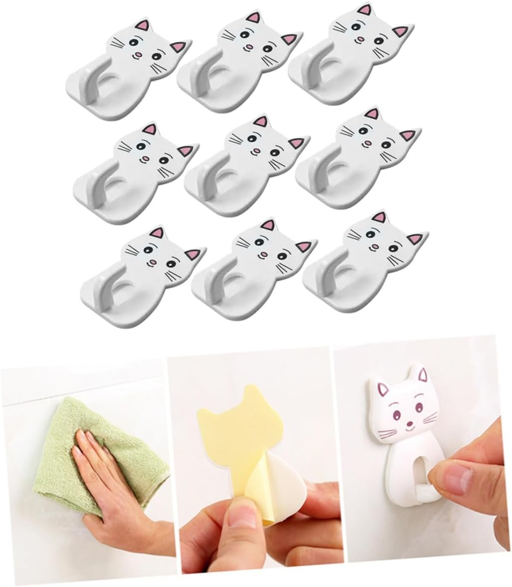 Amosfun 9PCS Adorable Cat Shaped Wall Hooks for Bathroom Storage