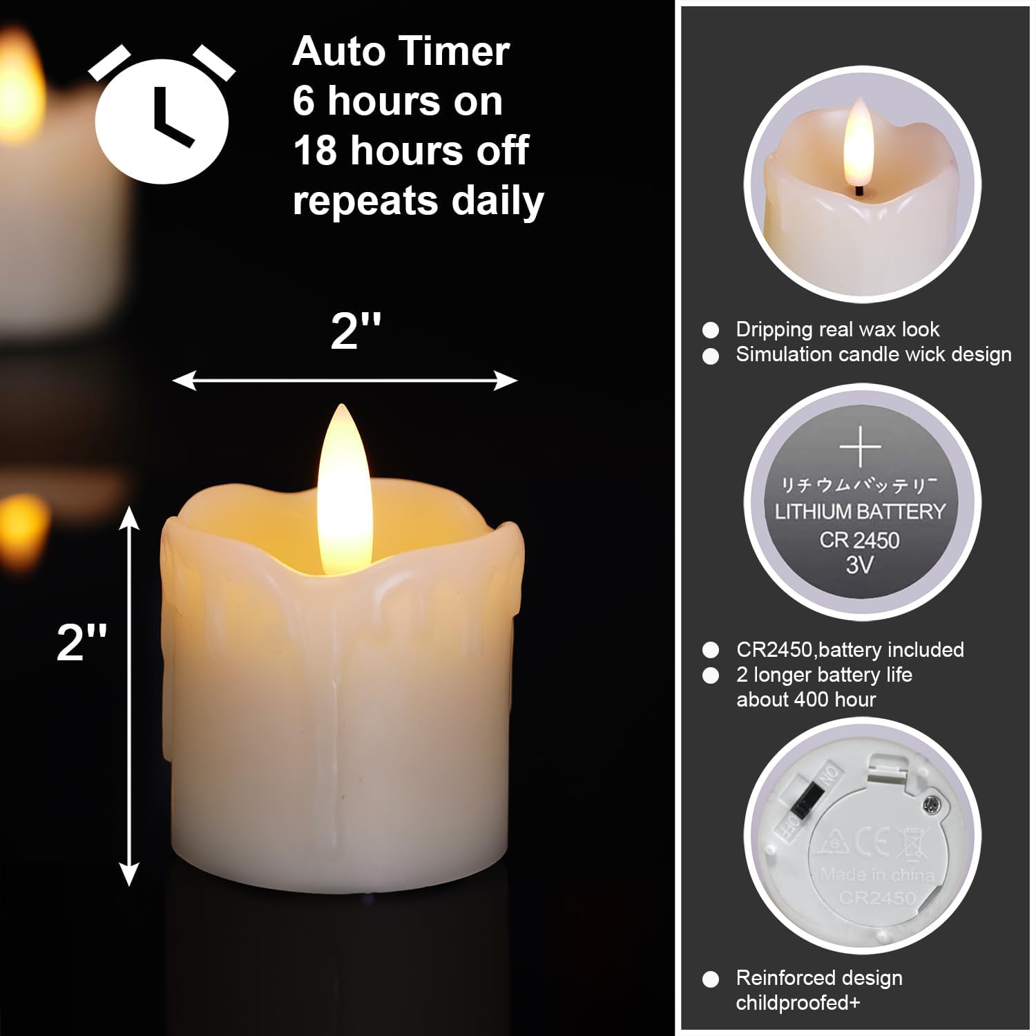 Homemory Flameless Votive Candles with Timer - Set of 6