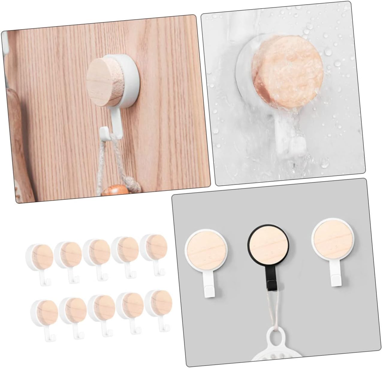 10pcs Wooden Bathroom Towel Hooks with Removable Design