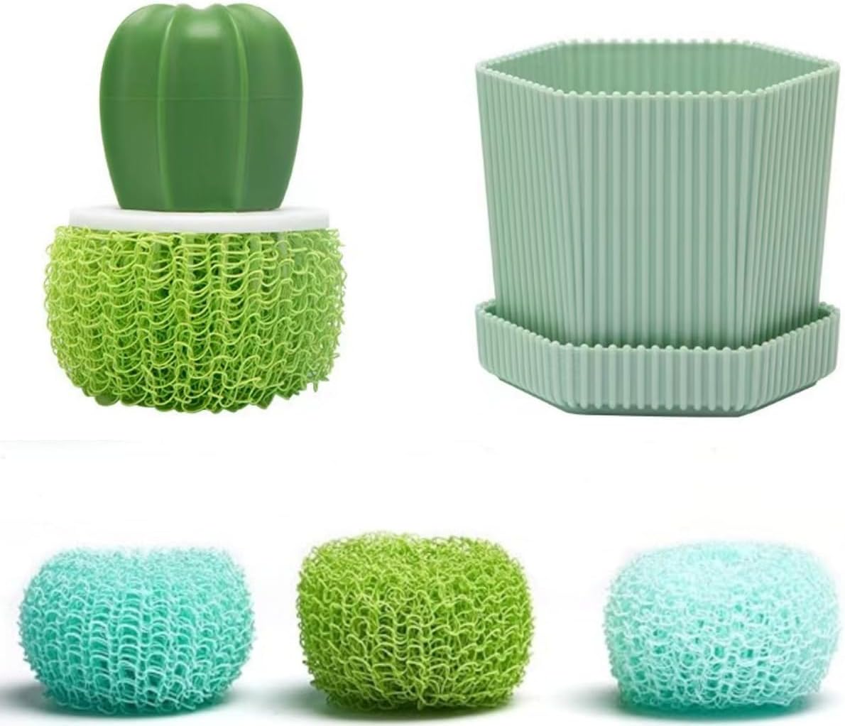 Dish and Pot Cleaning Brush with Holder Set - 3 Replaceable Brush Heads