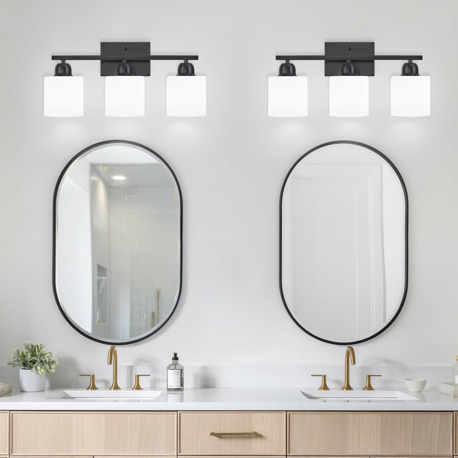 FAISHILAN 3-Light Black Vanity Light with Clear Glass Shades