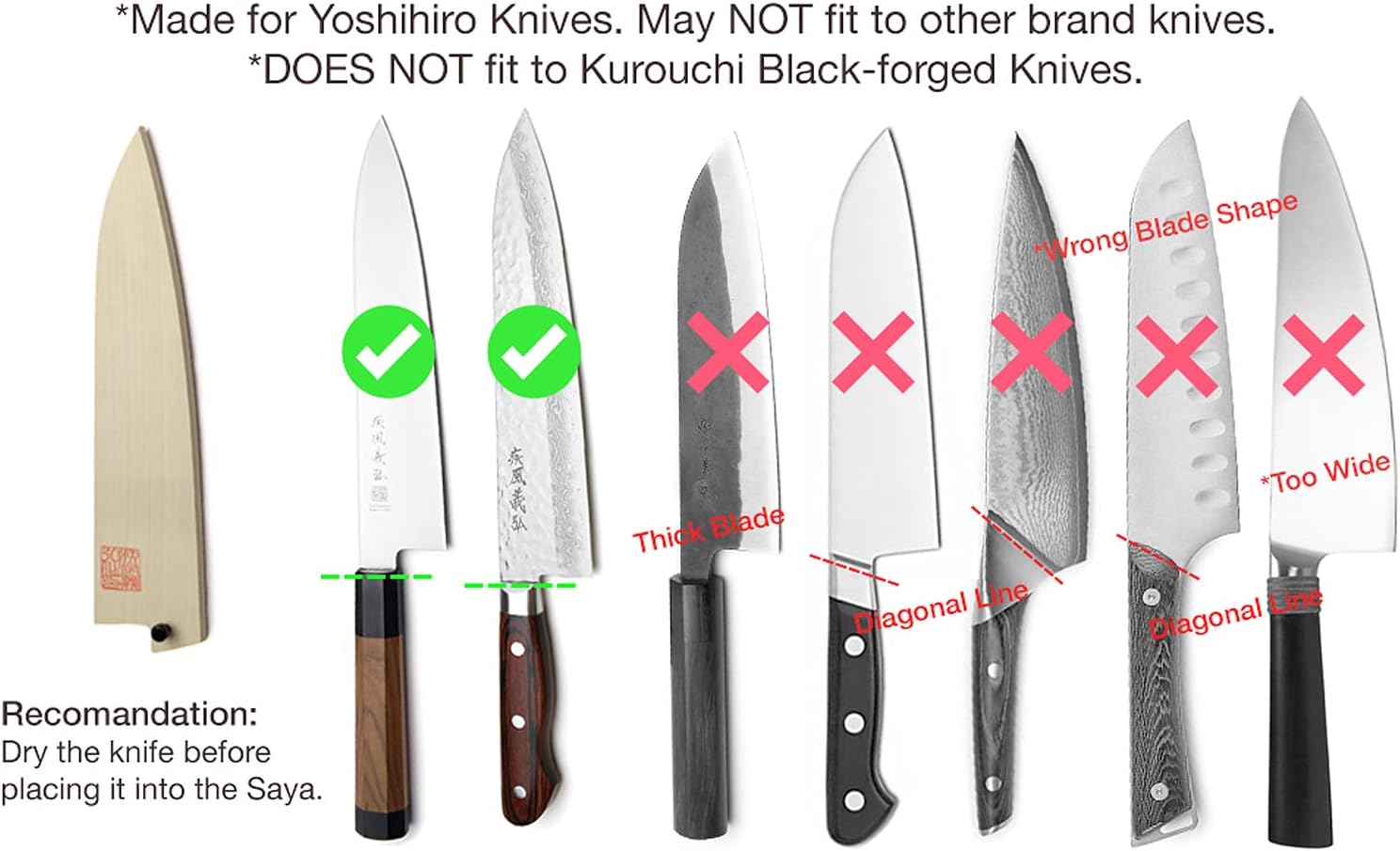 Yoshihiro Natural Magnolia Wood Saya Cover for Gyuto 240mm Knife