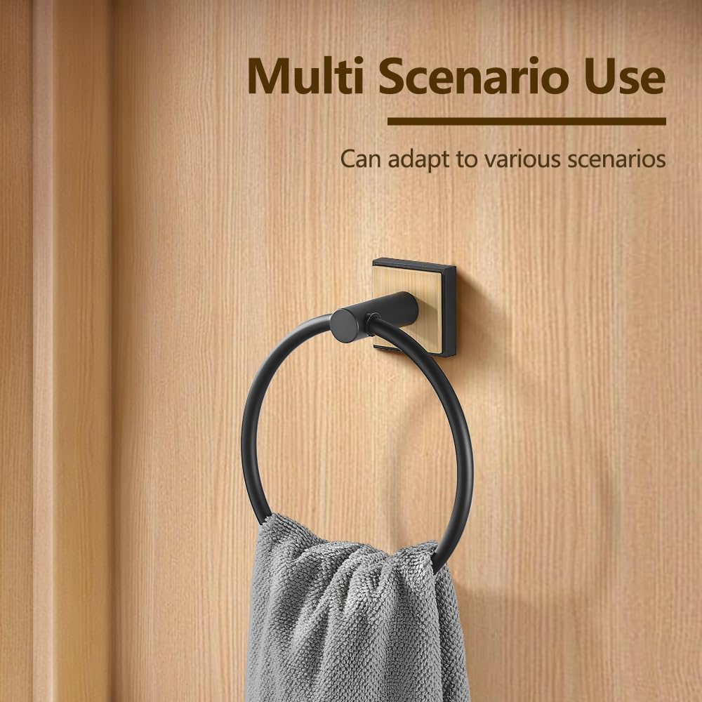 2 Pcs Bamboo Towel Holder Matte Black 304 Stainless Steel