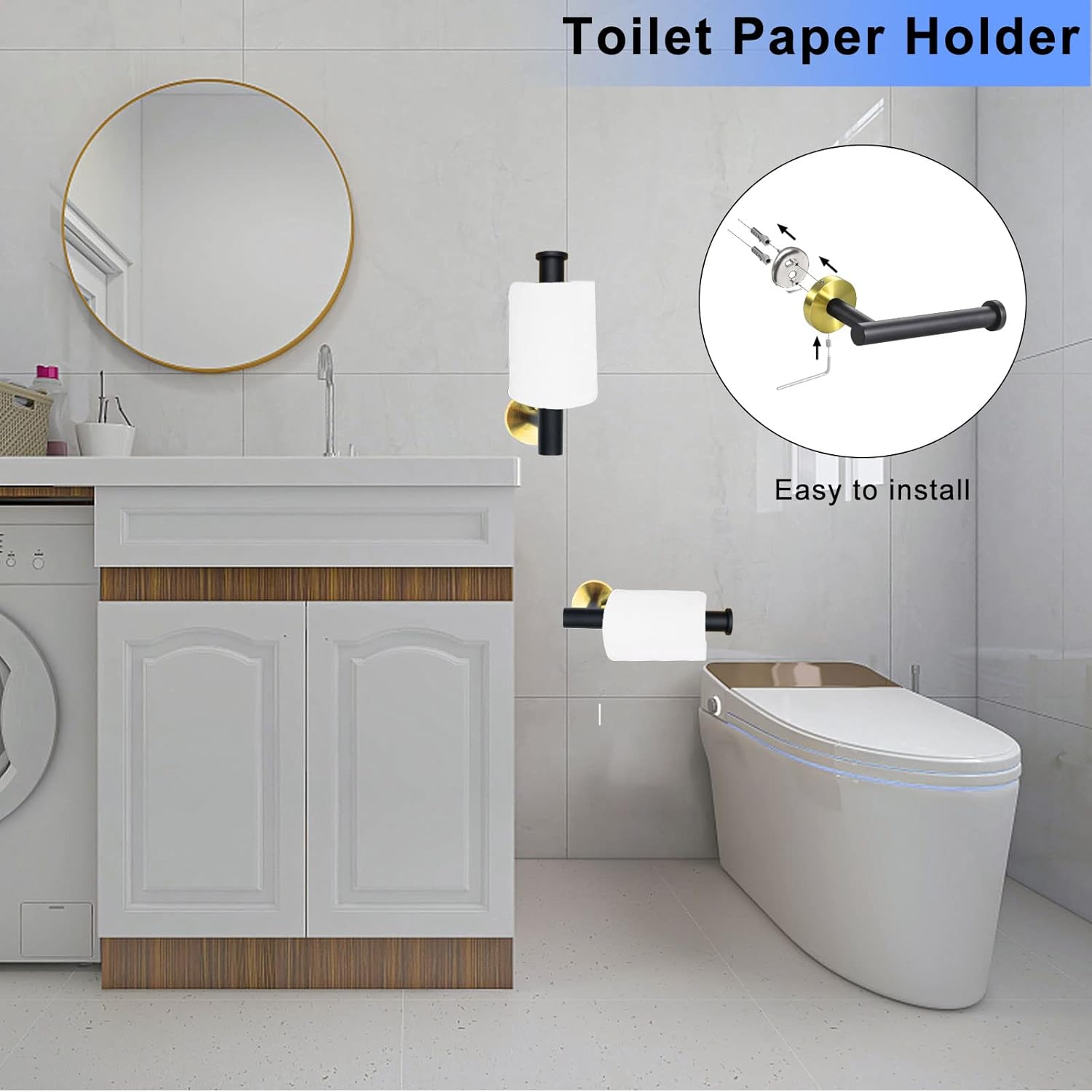 Cilee Black and Gold Toilet Paper Holder with Bracket