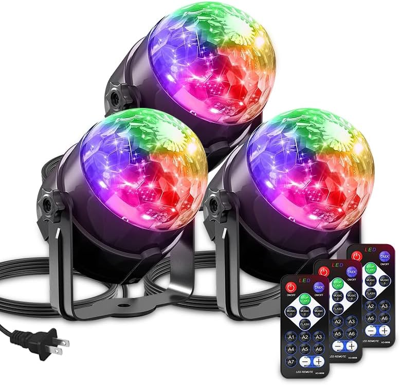 Yiixuyo 3-Pack Sound Activated Party Lights with Remote Control