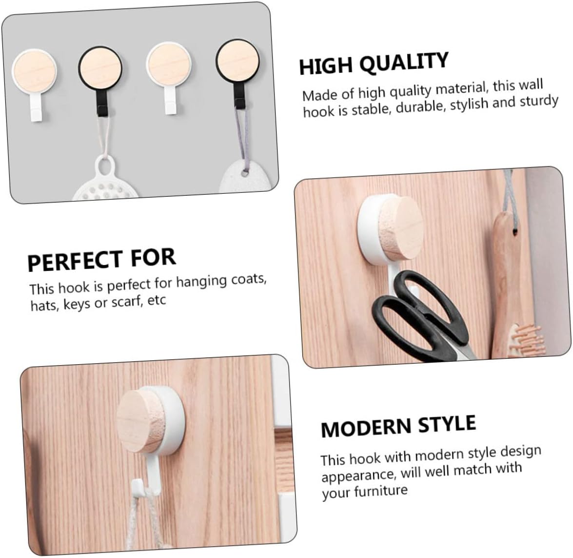 10pcs Wooden Bathroom Towel Hooks with Removable Design