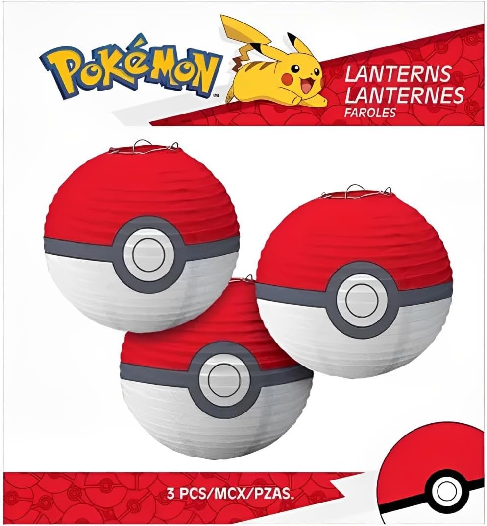 Amscan Pokemon Ball Paper Party Lanterns - 95 H Red White Pack of 3