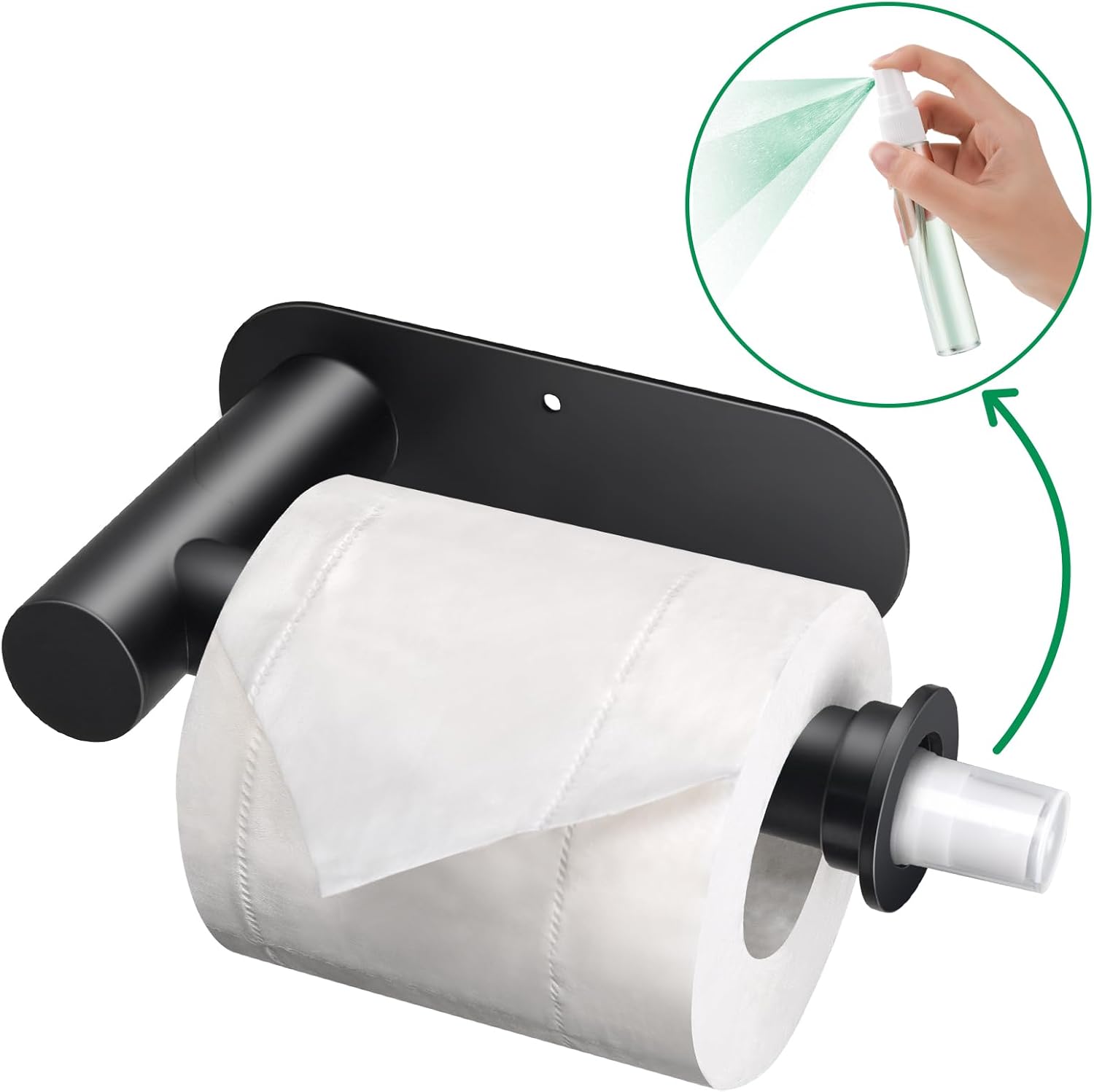 Wall Toilet Paper Holder with Hidden Spray Bottle - Black 1
