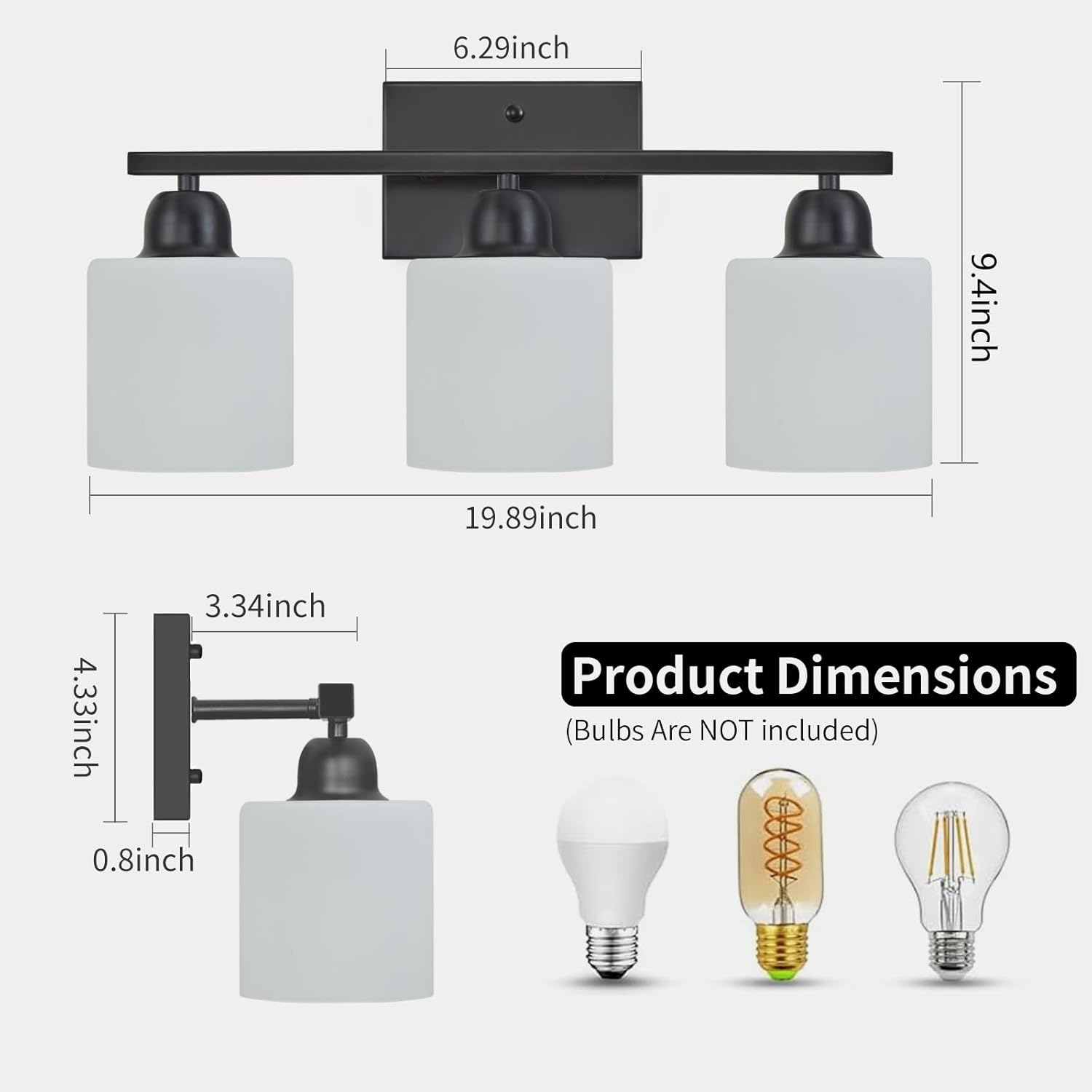 FAISHILAN 3-Light Black Vanity Light with Clear Glass Shades