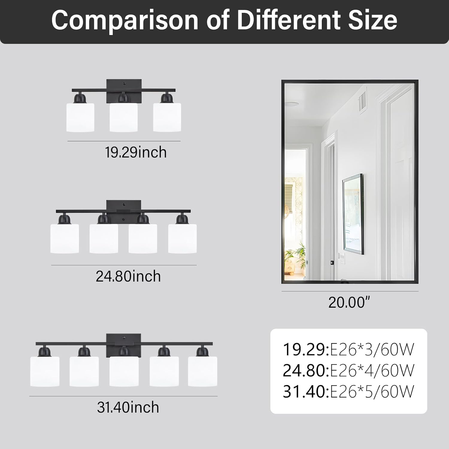 FAISHILAN 3-Light Black Vanity Light with Clear Glass Shades
