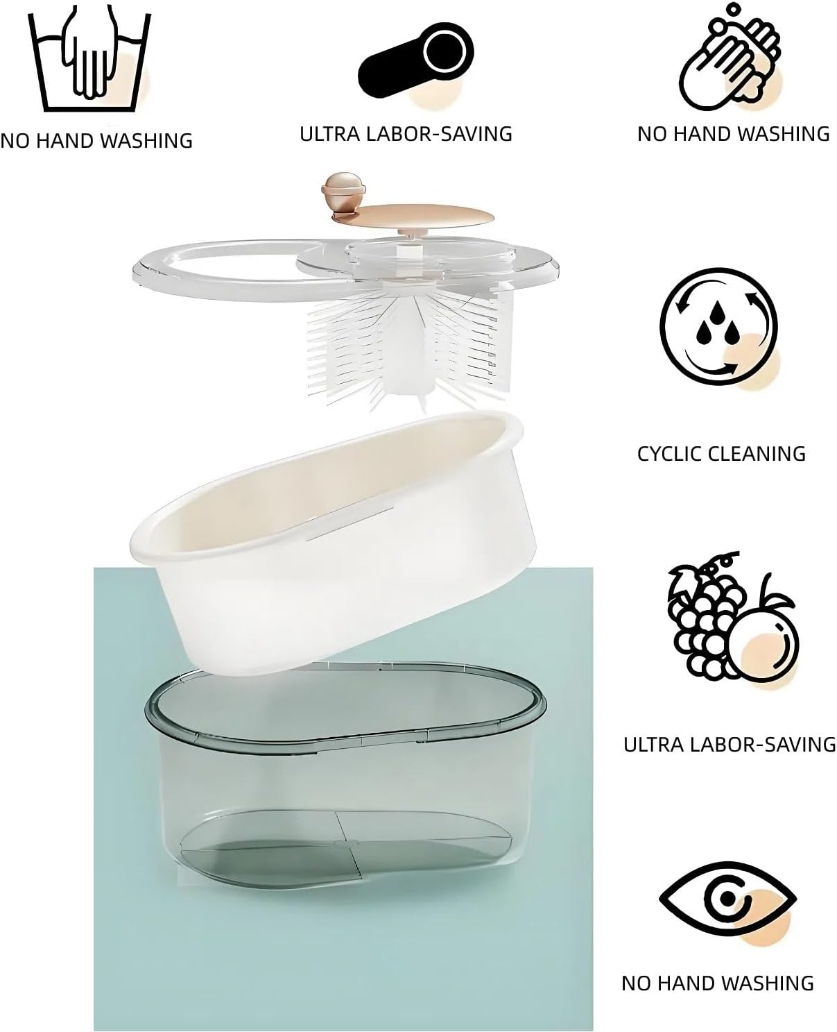 Fruit Cleaner Spinner with Brush and Lid