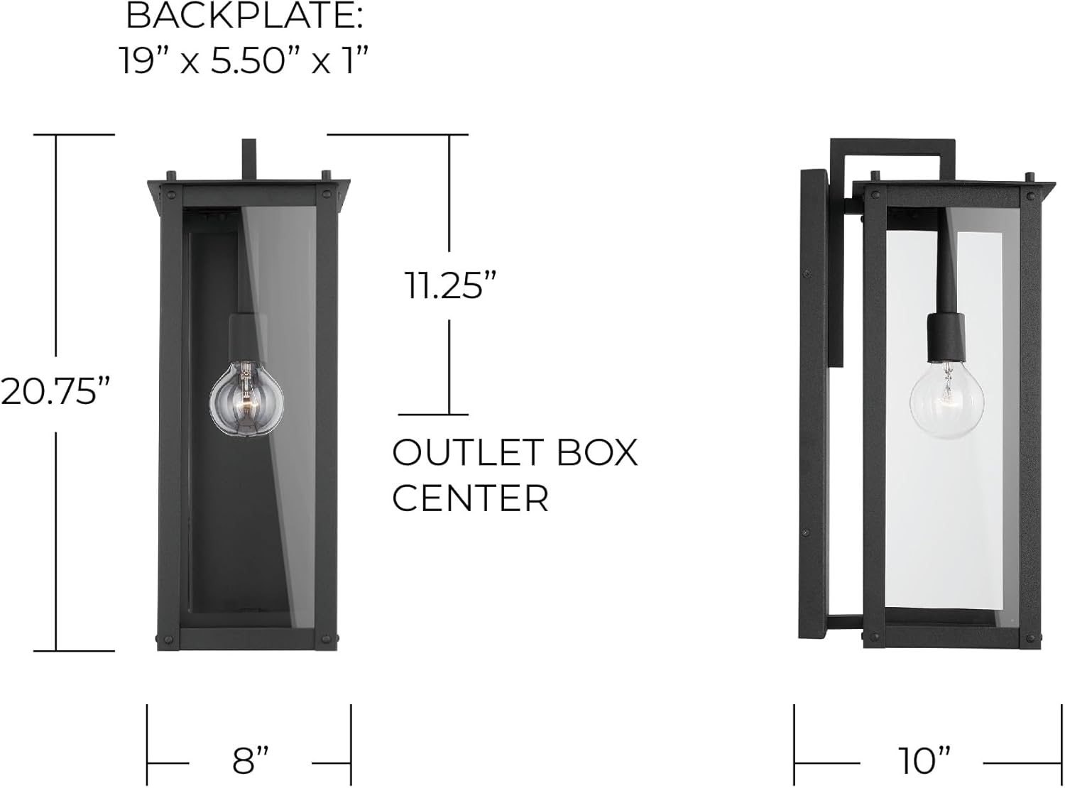 Capital Lighting 934612BK Wall Lantern with 100W Light 21 H x 8 W