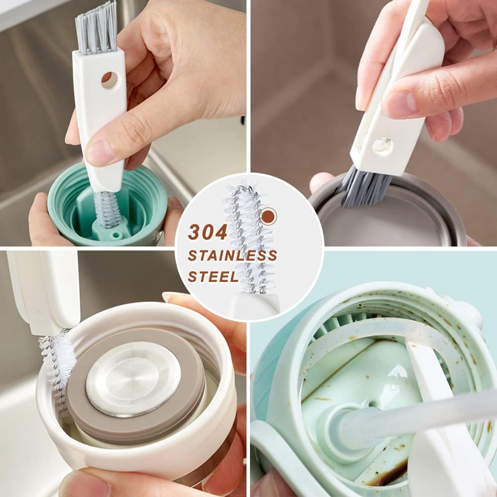 Bottle Cleaning Brush Set 3pcs - Long Handle Silicone Thermos Lid Brushes