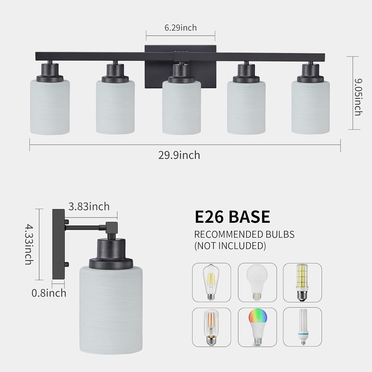 DIKAIDA 5-Light Matte Black Vanity Light Over Mirror