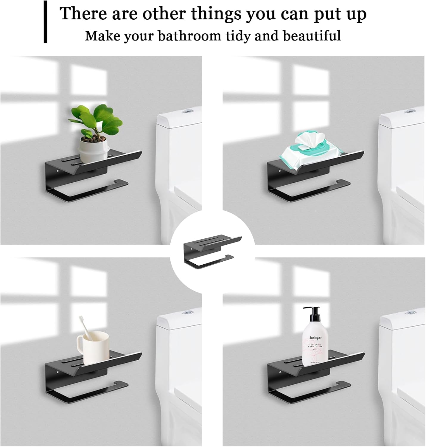 Matte Black Toilet Paper Holder with Bathroom Shelf