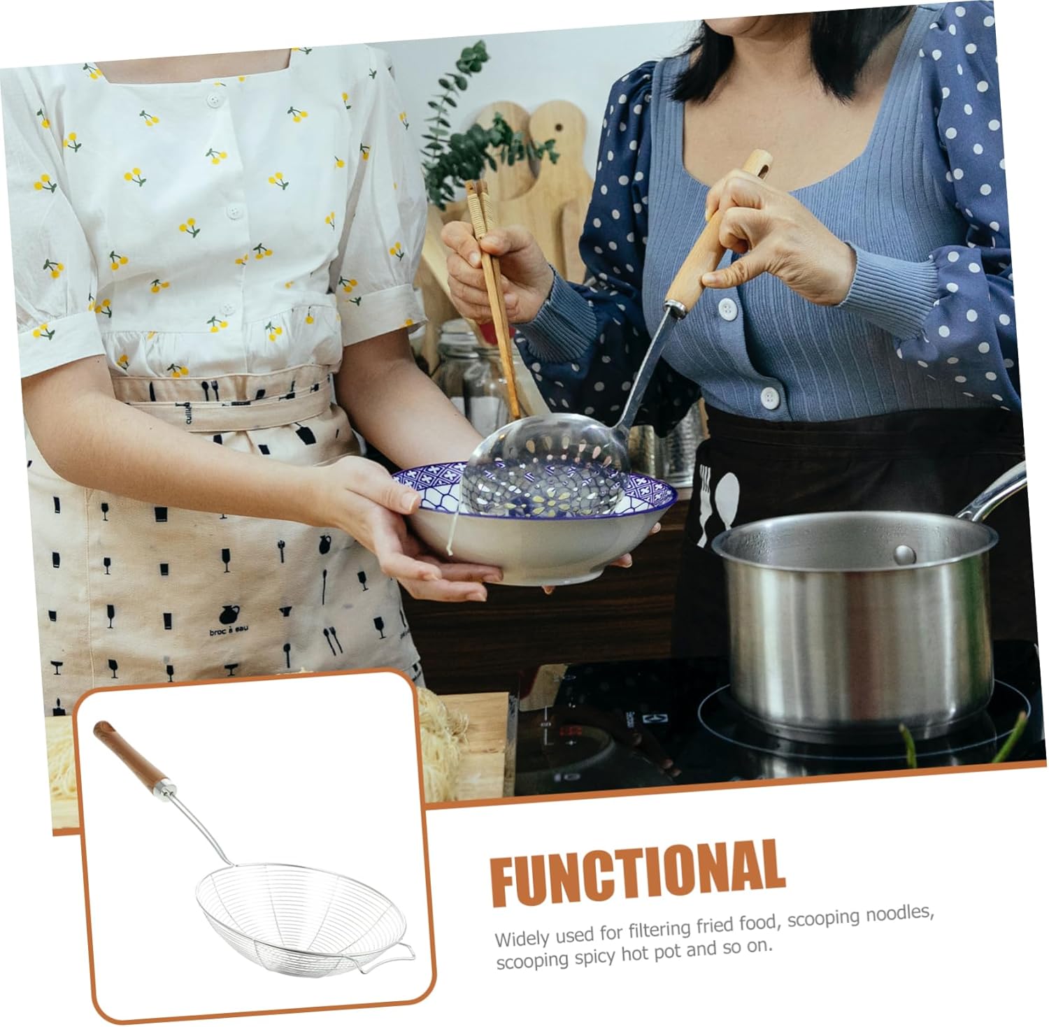 Luxshiny 304 Stainless Steel Skimmer with Wooden Handle 1