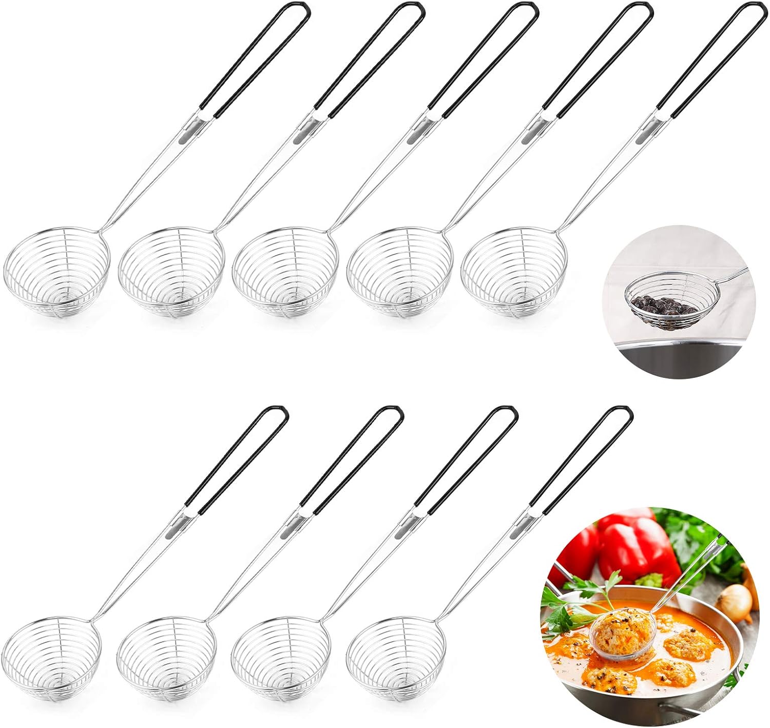 9 Pieces Stainless Steel Spider Skimmer Colander with Long Handle