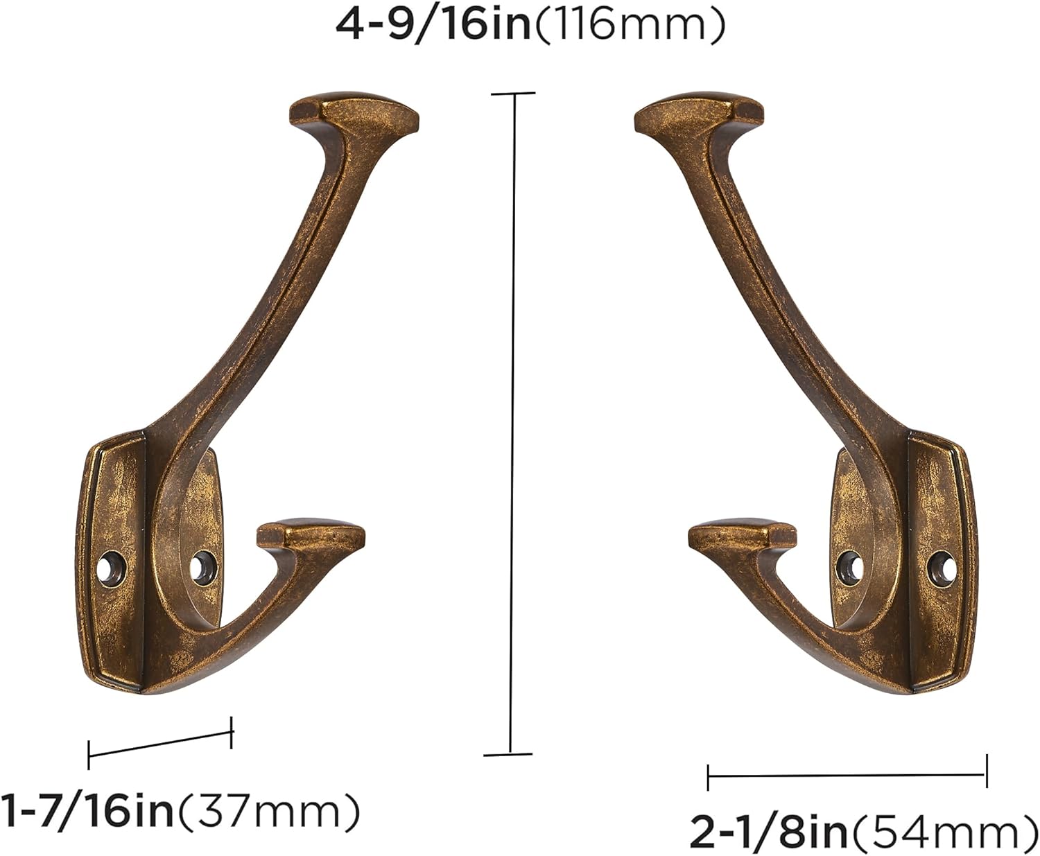 ZAUYX 2 Pack Heavy Duty Antique Brass Wall Hooks