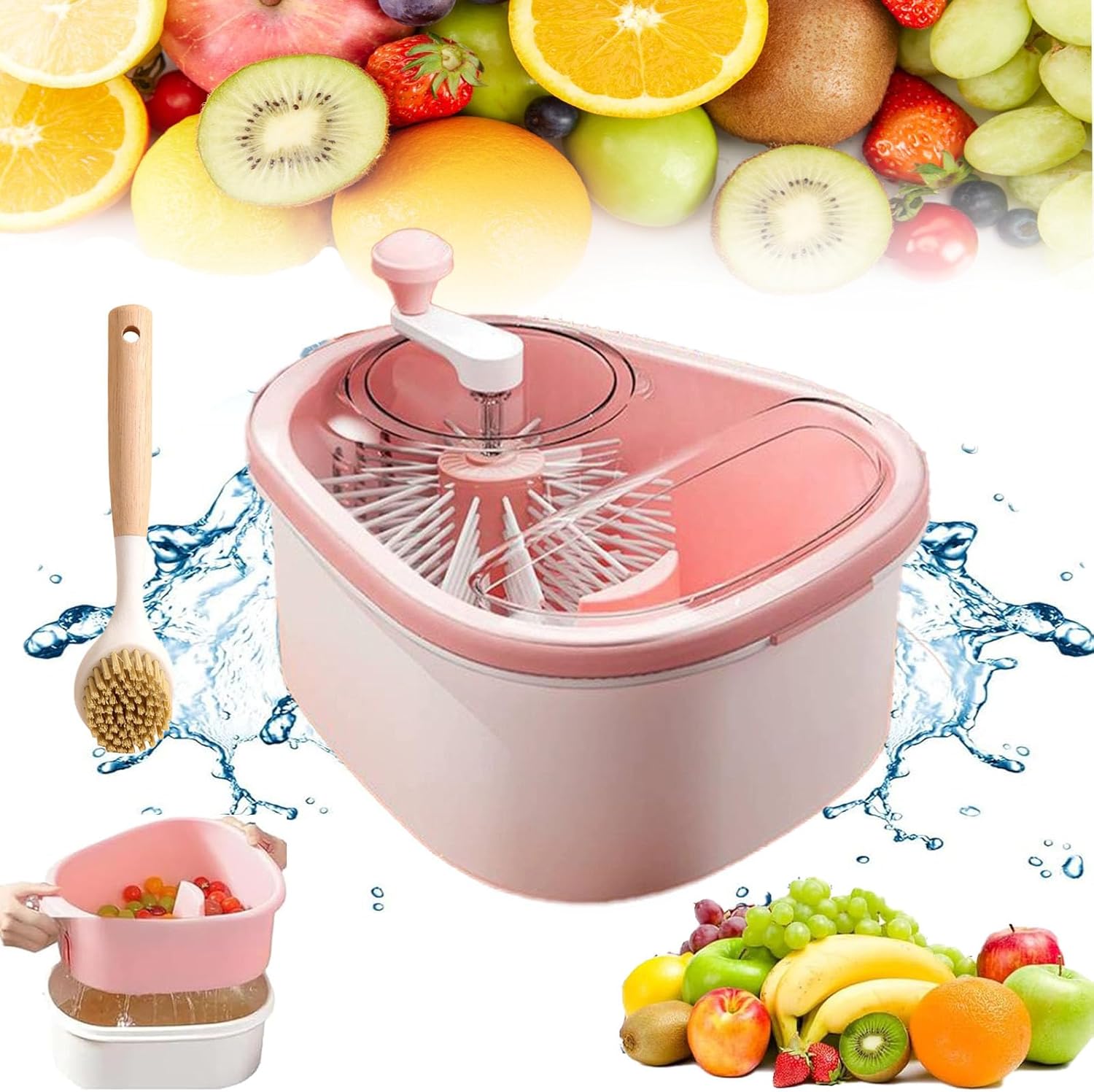 OKAYOASIS Fruit Cleaner Spinner with Lid and Brush