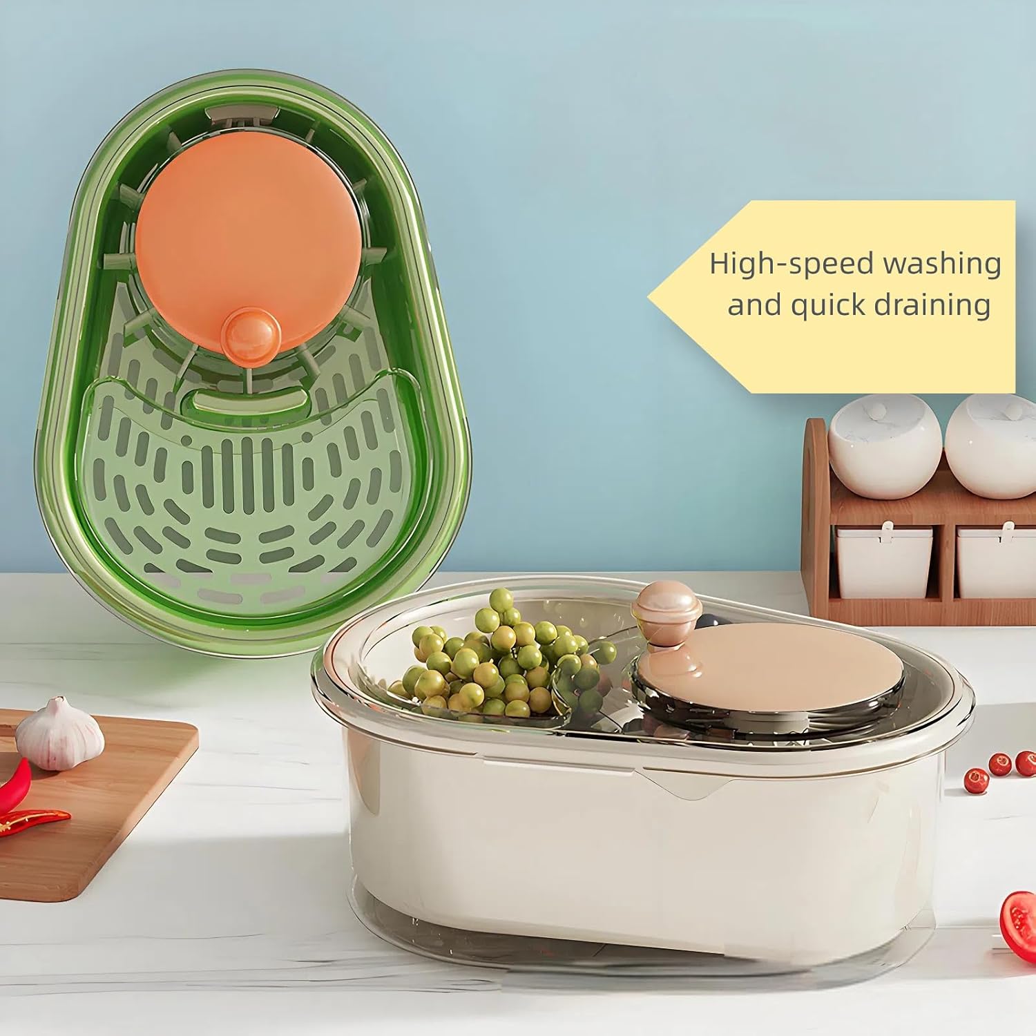 Fruit Cleaner Spinner with Brush and Lid
