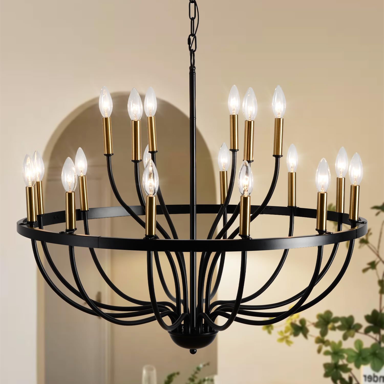 Modern Farmhouse 18 Light Chandelier Black Gold