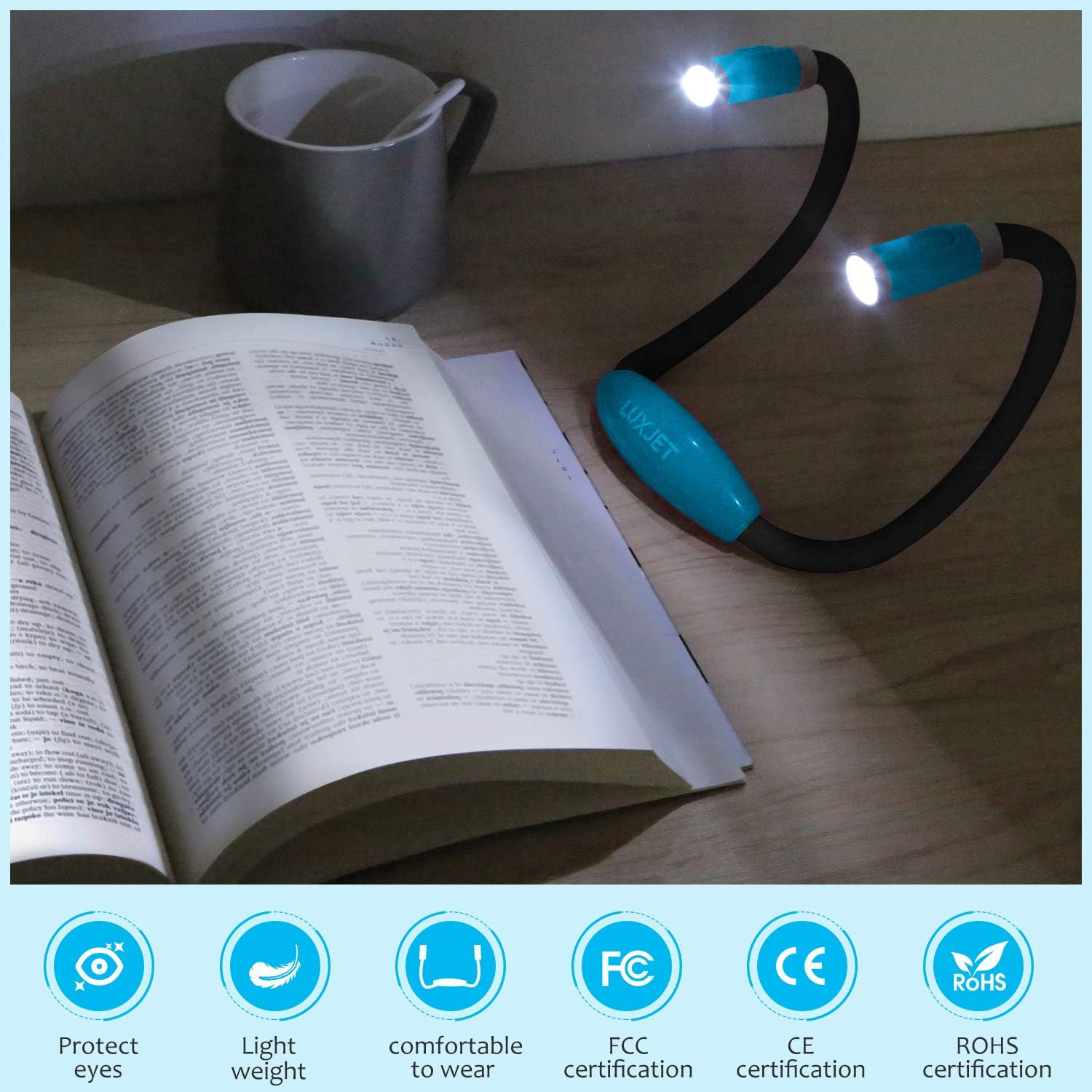 LUXJET Rechargeable LED Book Light for Night Reading