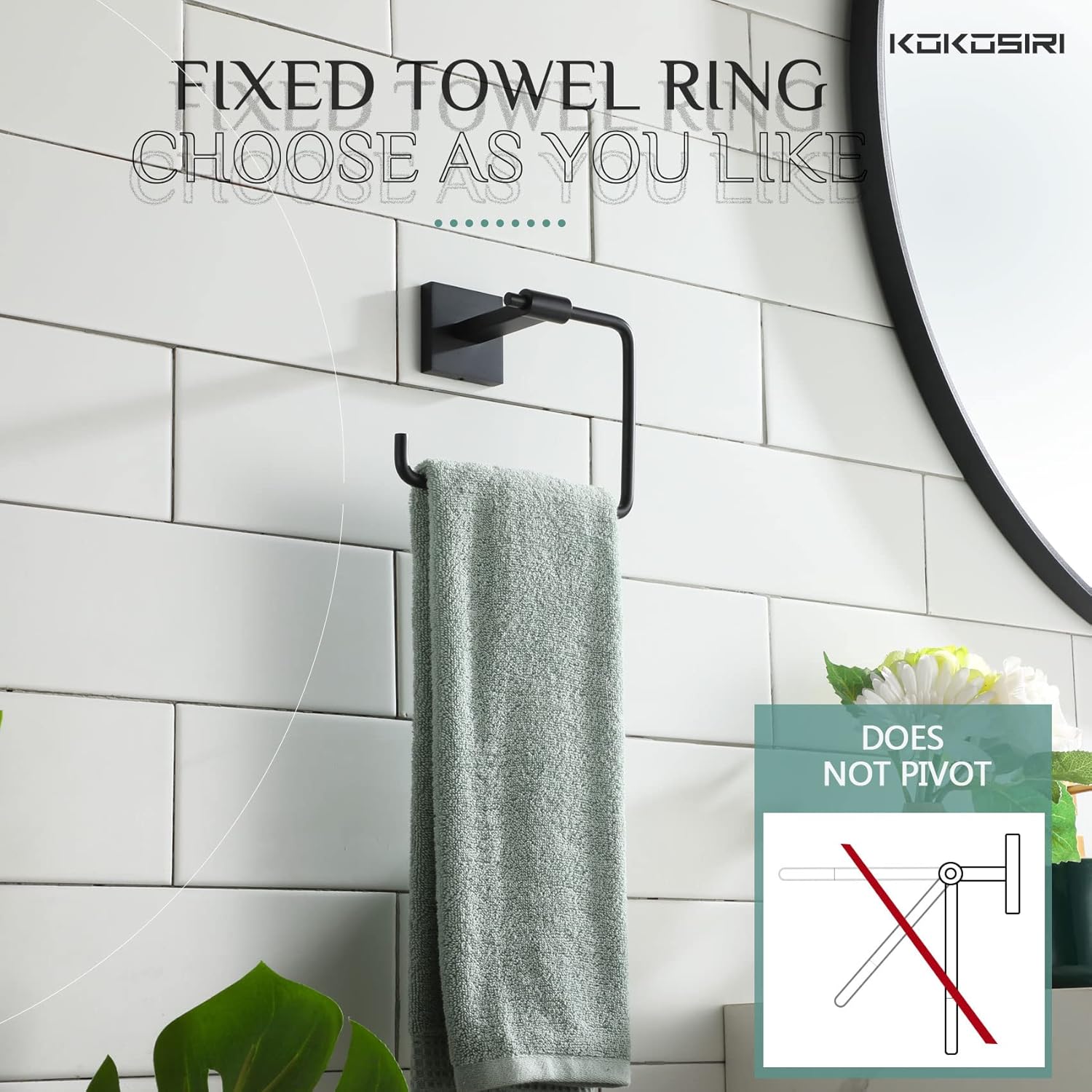 KOKOSIRI Matte Black Towel Ring B3007BK 1