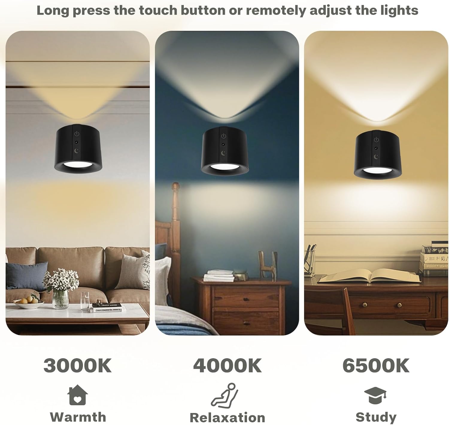 LED Spotlight Indoor Rechargeable Wall Lamp with Timer and Dual Light Source